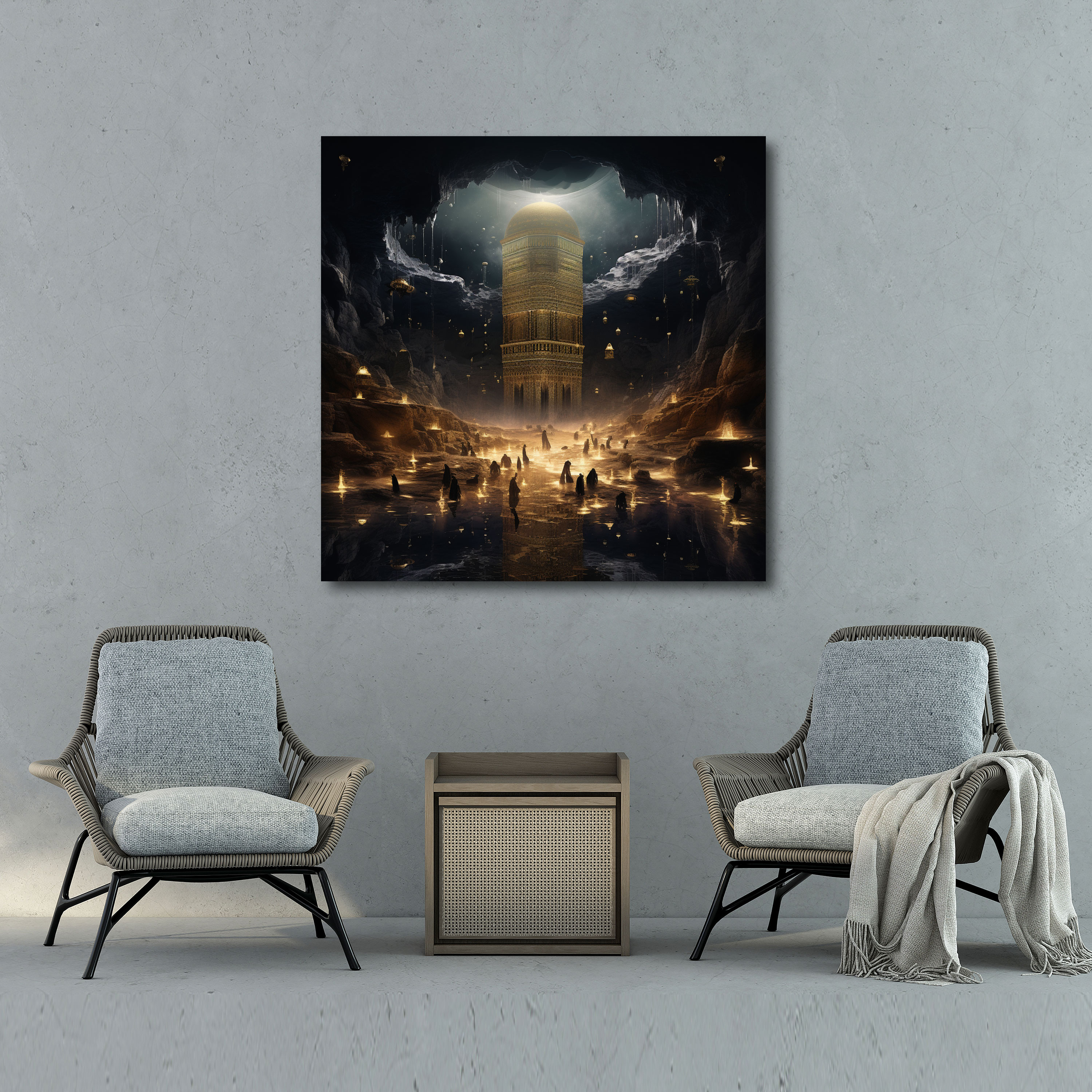 Kaabe Kanvas Tablo - Surrealist Sanat Göksel Unsurlar Kanvas Tablo