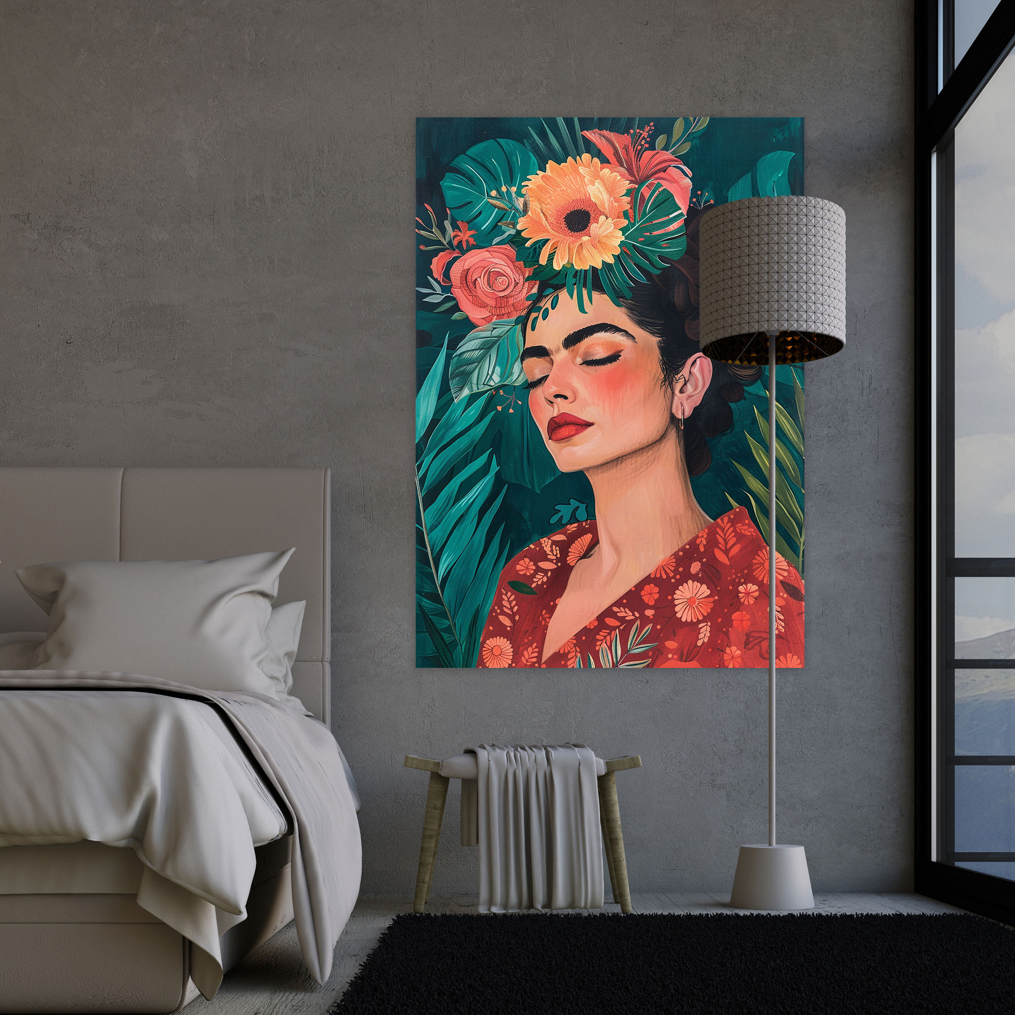 Frida Kahlo Tarzı Duvar Dekorasyonu - Frida Kahlo Duvar Sanatı Kanvas Tablo