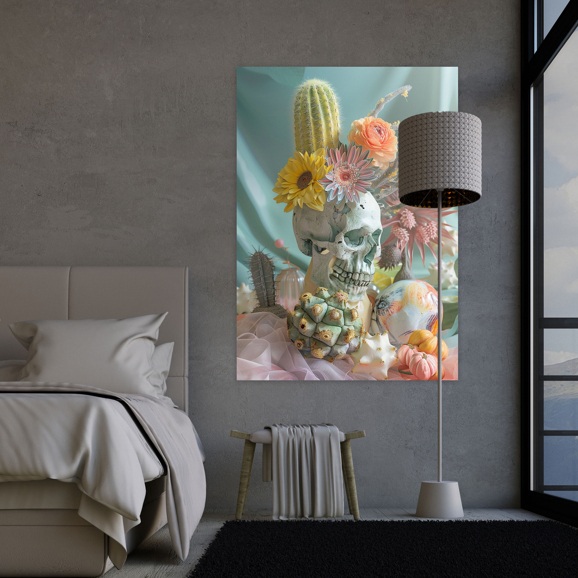 Pastel Tonlarıyla Frida Kahlo Stili Kanvas Tablo - Süreal Tasarım