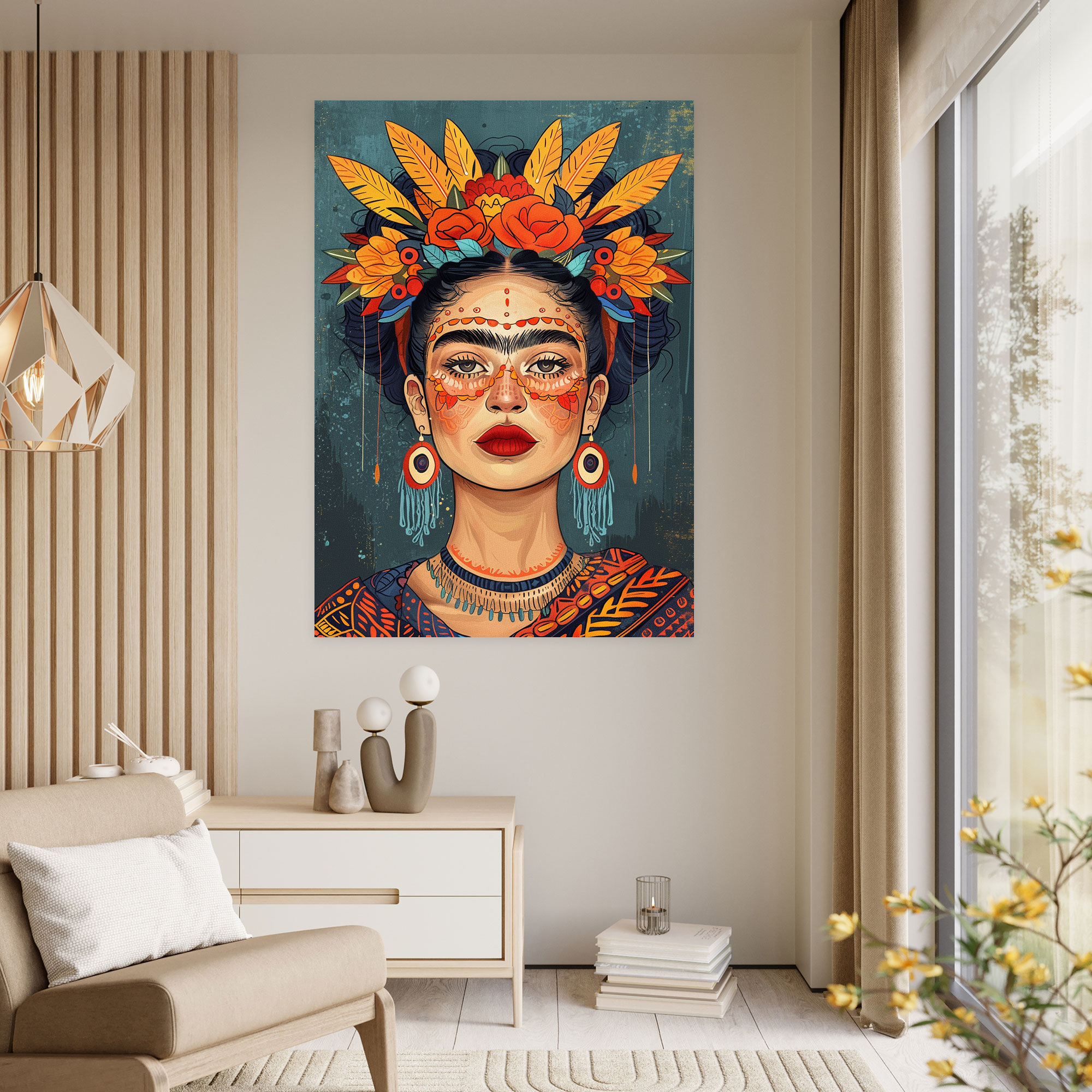 Indigenous Frida Kahlo Style Wall Art - Frida Kahlo, Canvas, Canvas Wall Art, Wall Decoration