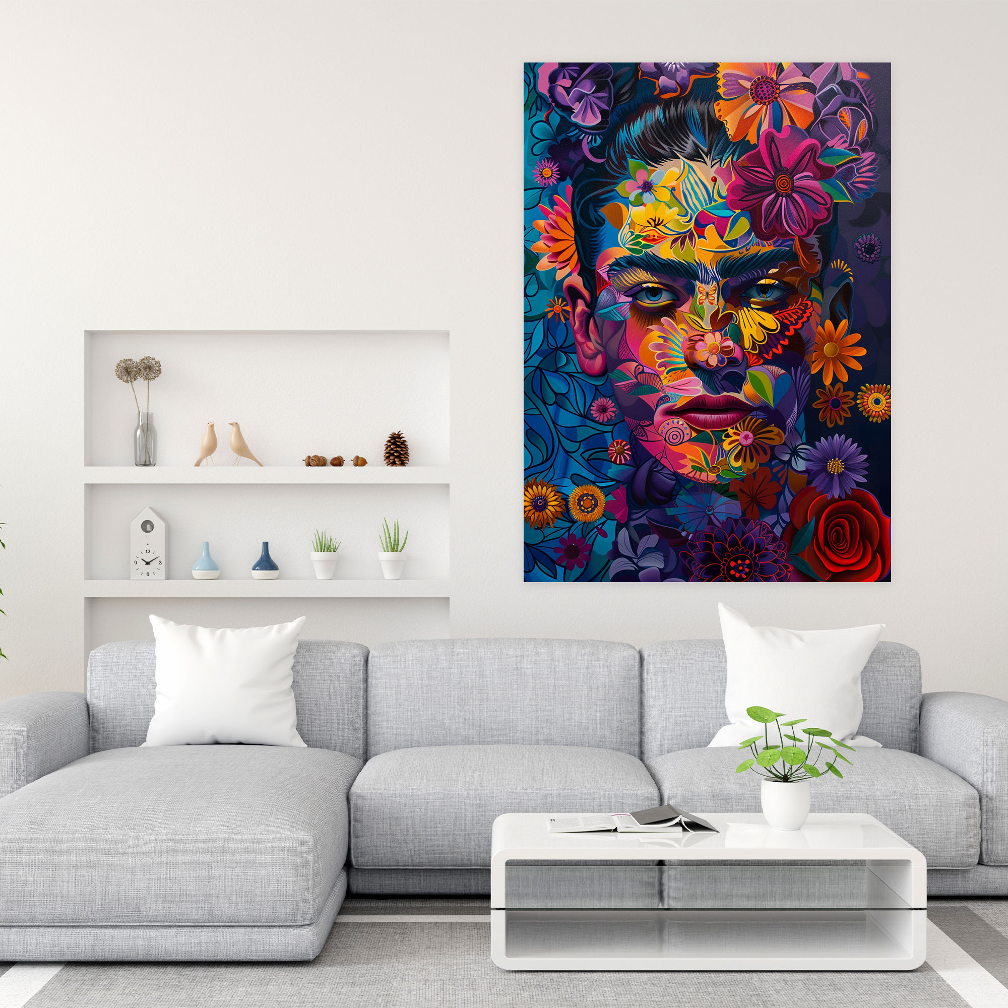 Vibrant Frida Kahlo Style Wall Decoration - Frida Kahlo, Vibrant Colors, Canvas Wall Art, Frida Kahlo Style
