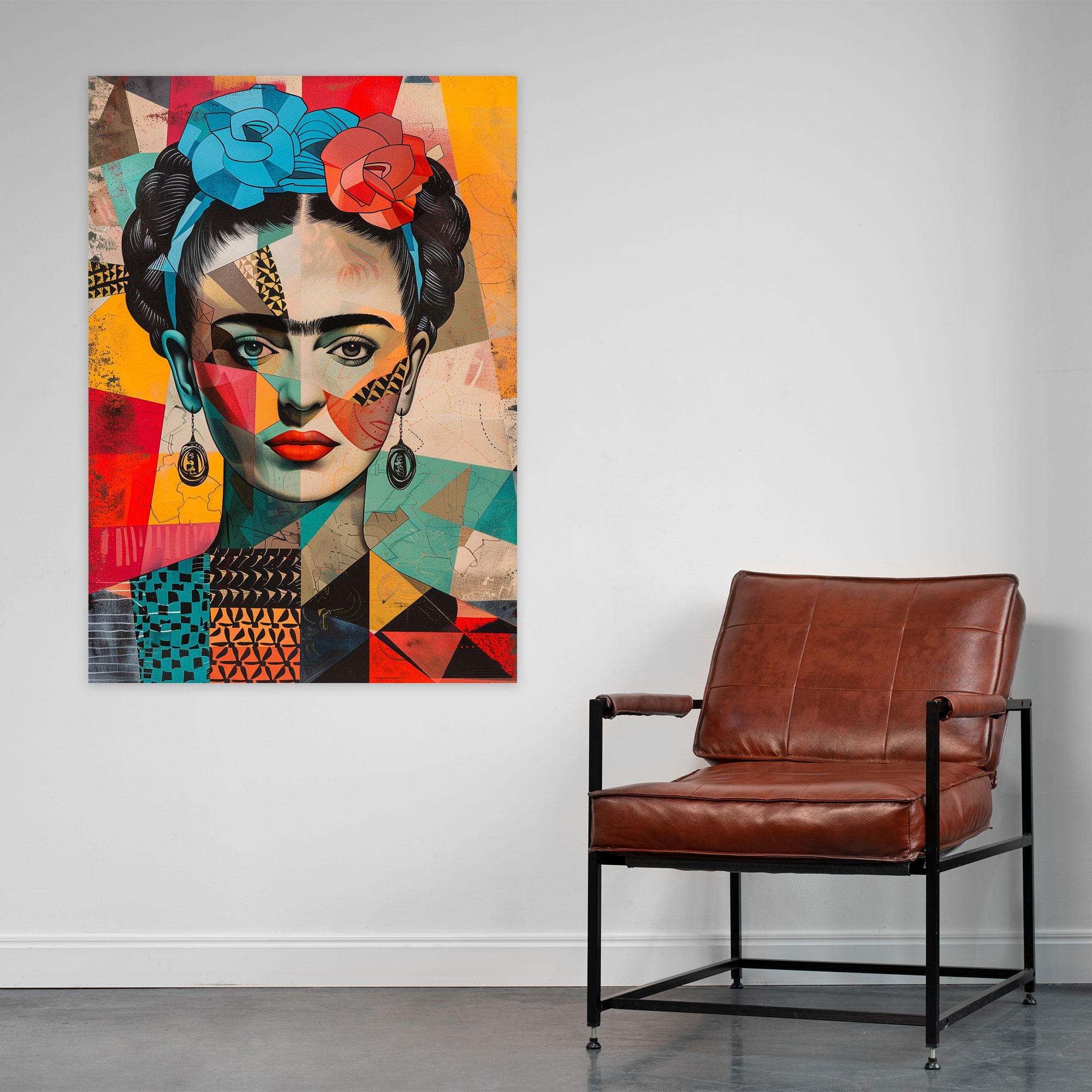 Frida Kahlo Style Geometric Canvas Print - Frida Kahlo, Wall Art, Home Decoration, Frida Kahlo Style
