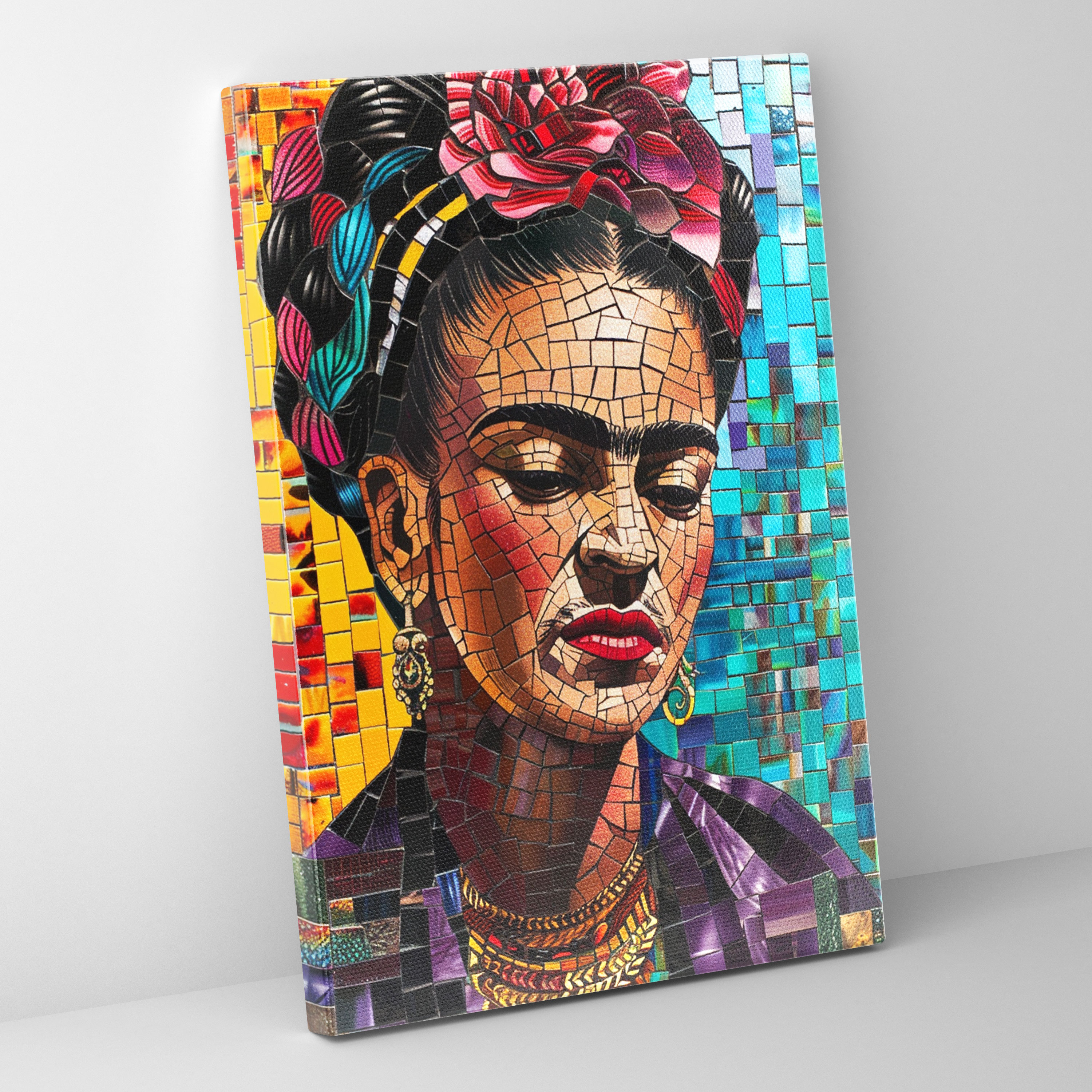 Frida Kahlo Style Mosaic Wall Decoration - Frida Kahlo, Canvas Print, Frida Kahlo Style, Wall Decoration
