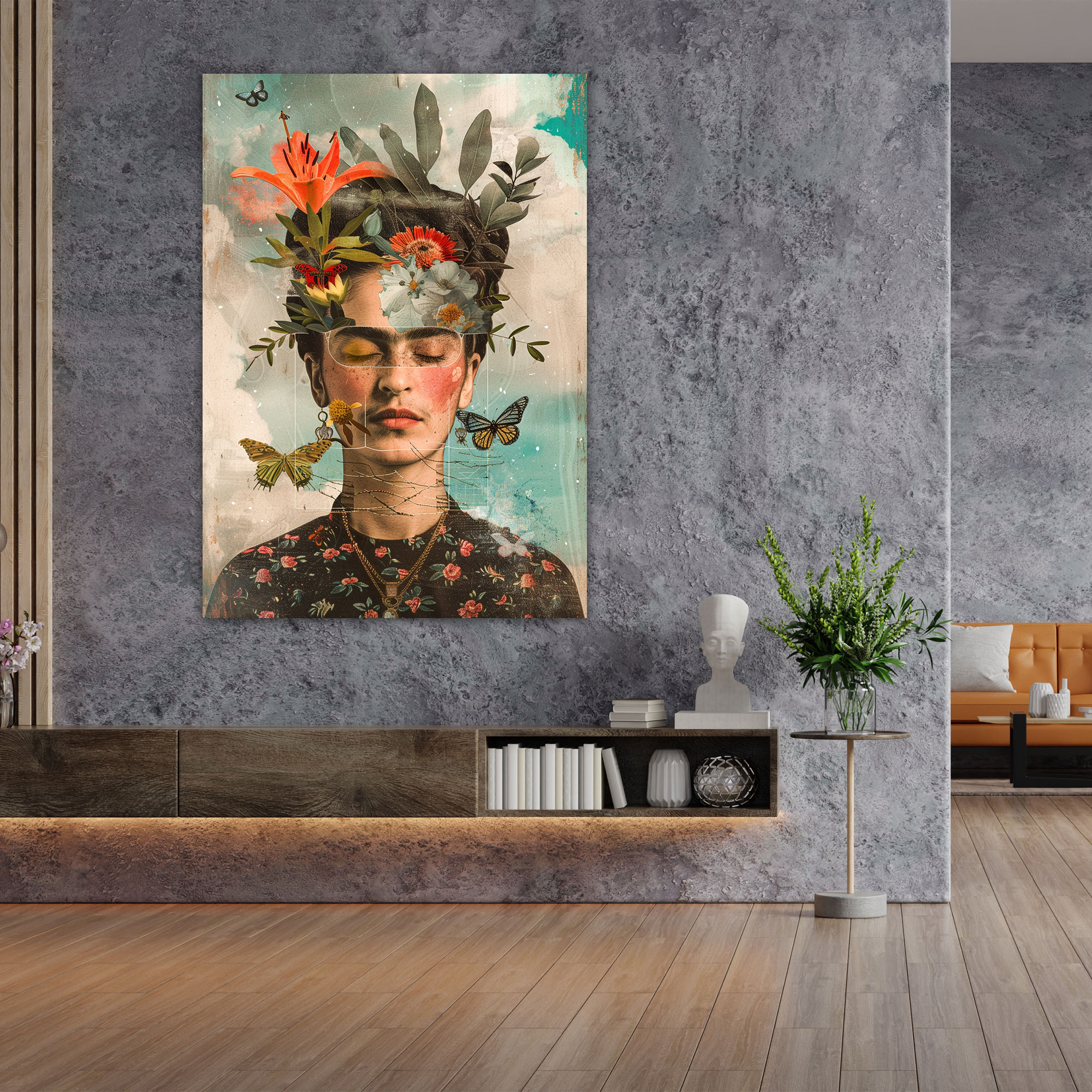 Frida Kahlo Tarzı Kanvas Tablo - Ev Dekorasyonu Duvar Sanatı