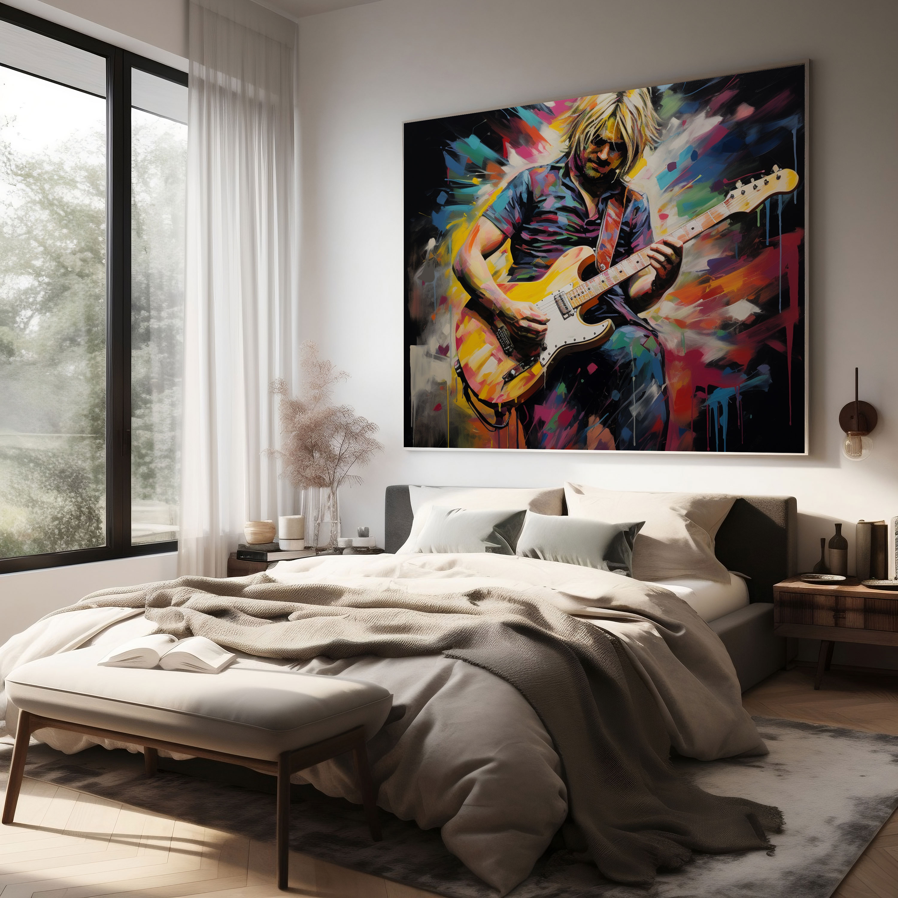 Kurt Cobain Guitar Abstract Glass Print - Kurt Cobain, Glass Wall Art, Abstract, Music Lover