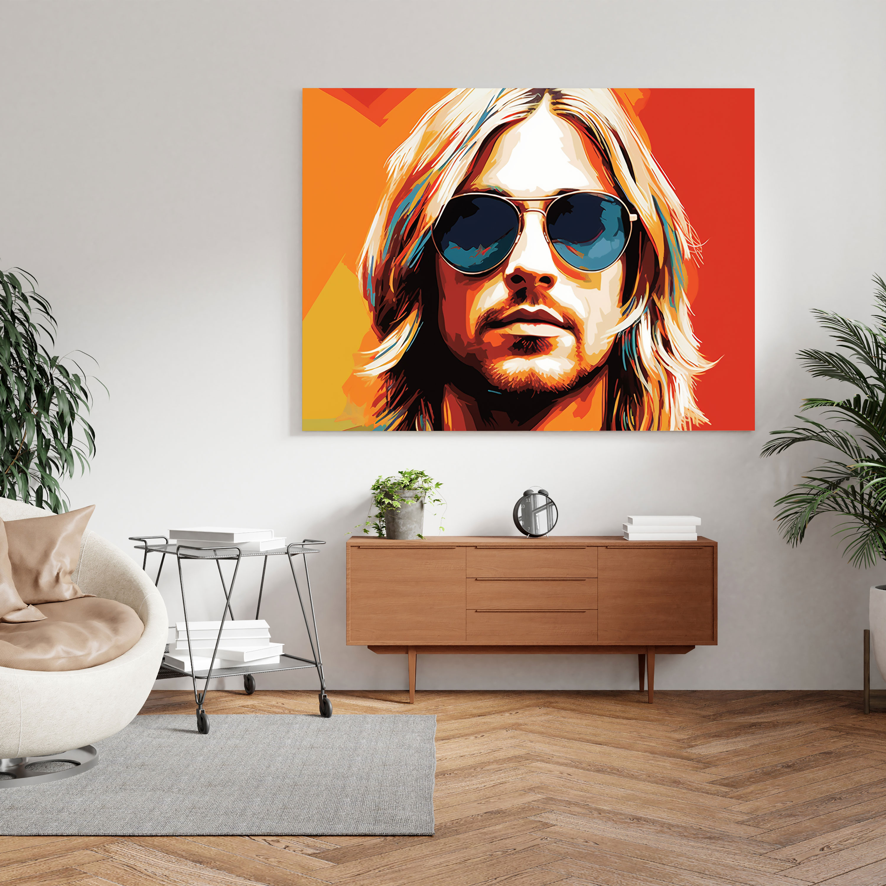 Kurt Cobain Retro Sunglasses Glass Print - Kurt Cobain, Home Decoration, Glass Print, Vintage-Inspired
