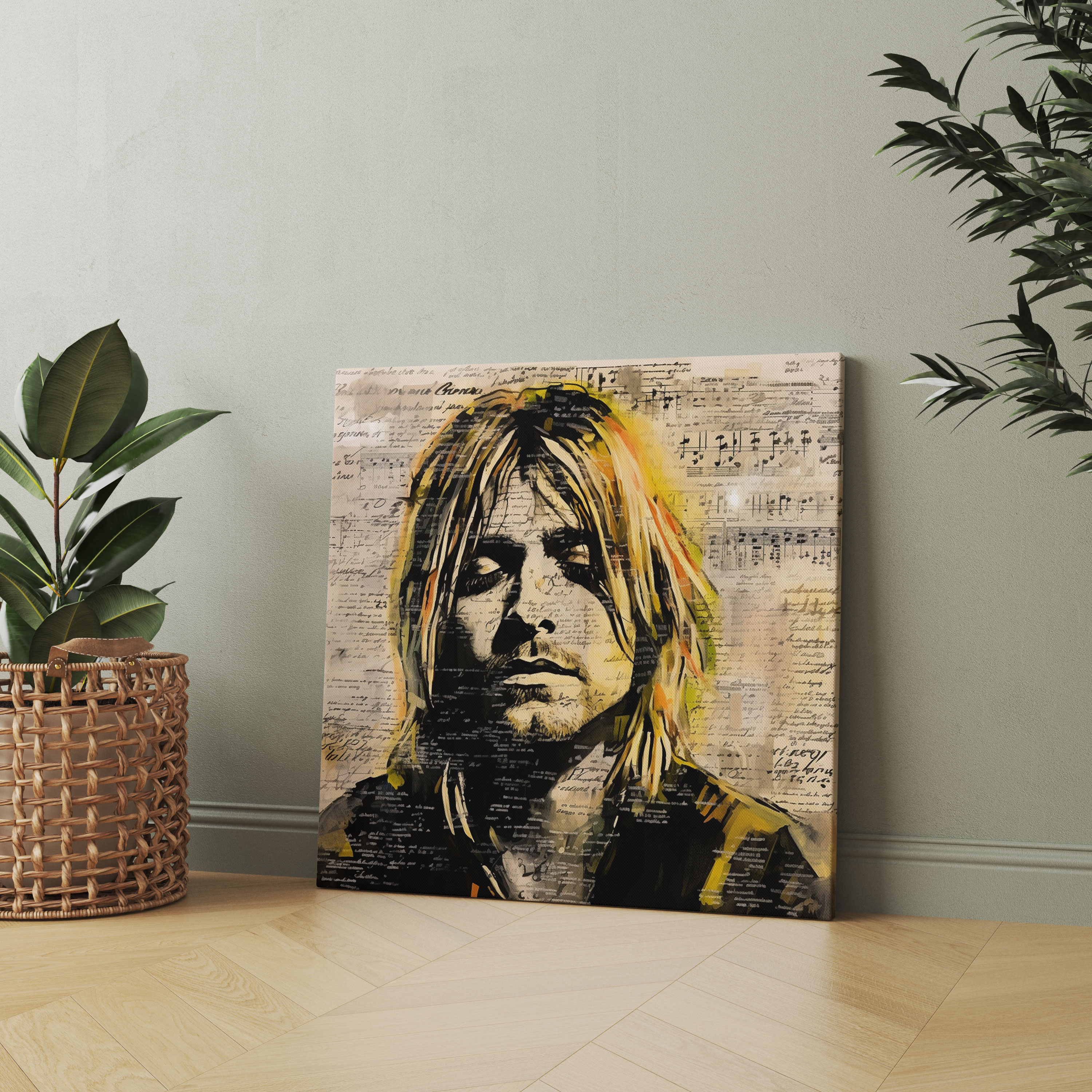 Glasbild mit handgeschriebenen Texten von Kurt Cobain - Kunst aus Glas musikalische Poesie