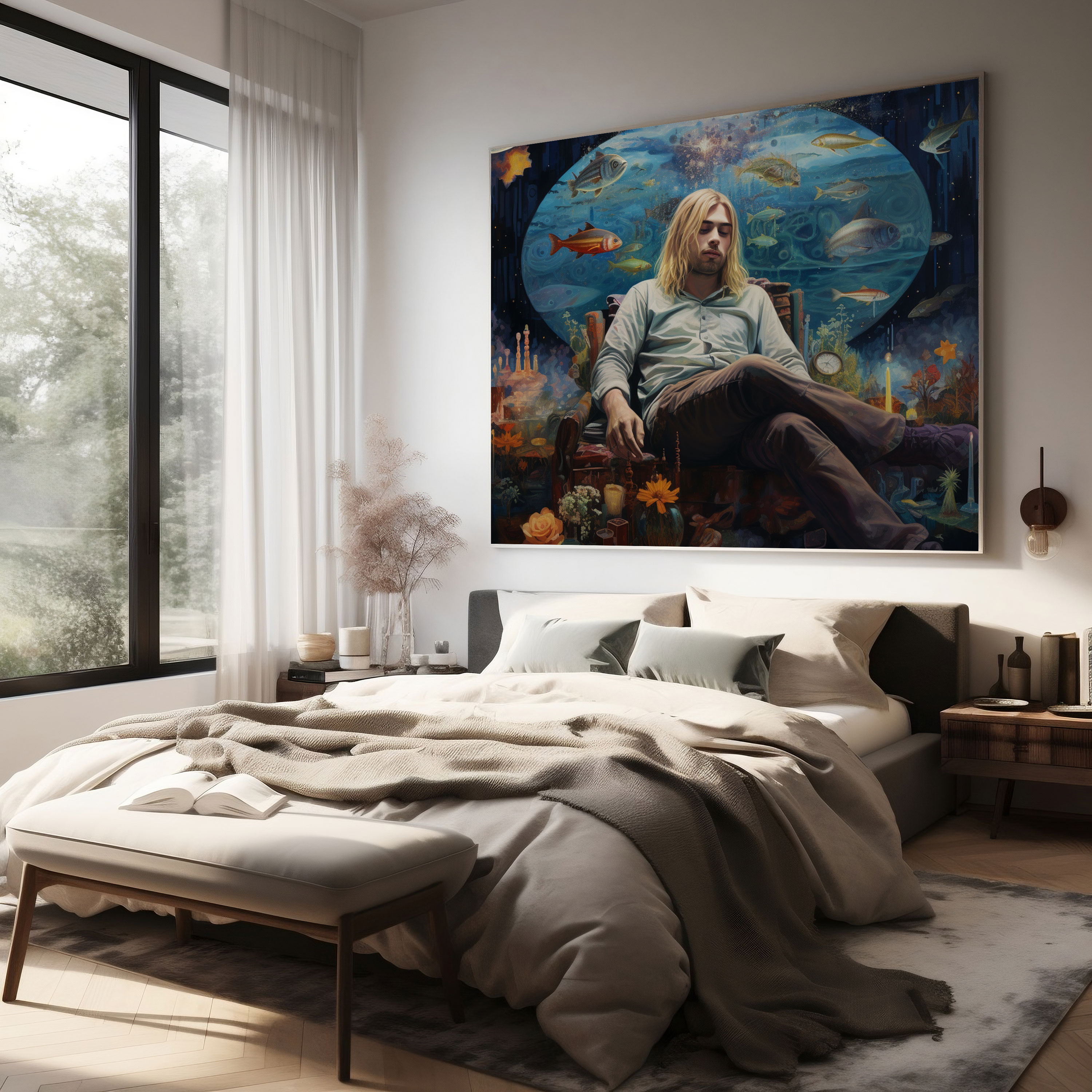 Kurt Cobain Glass Print - Kurt Cobain, Home Decoration, Glass Wall Art, Wall Decoration