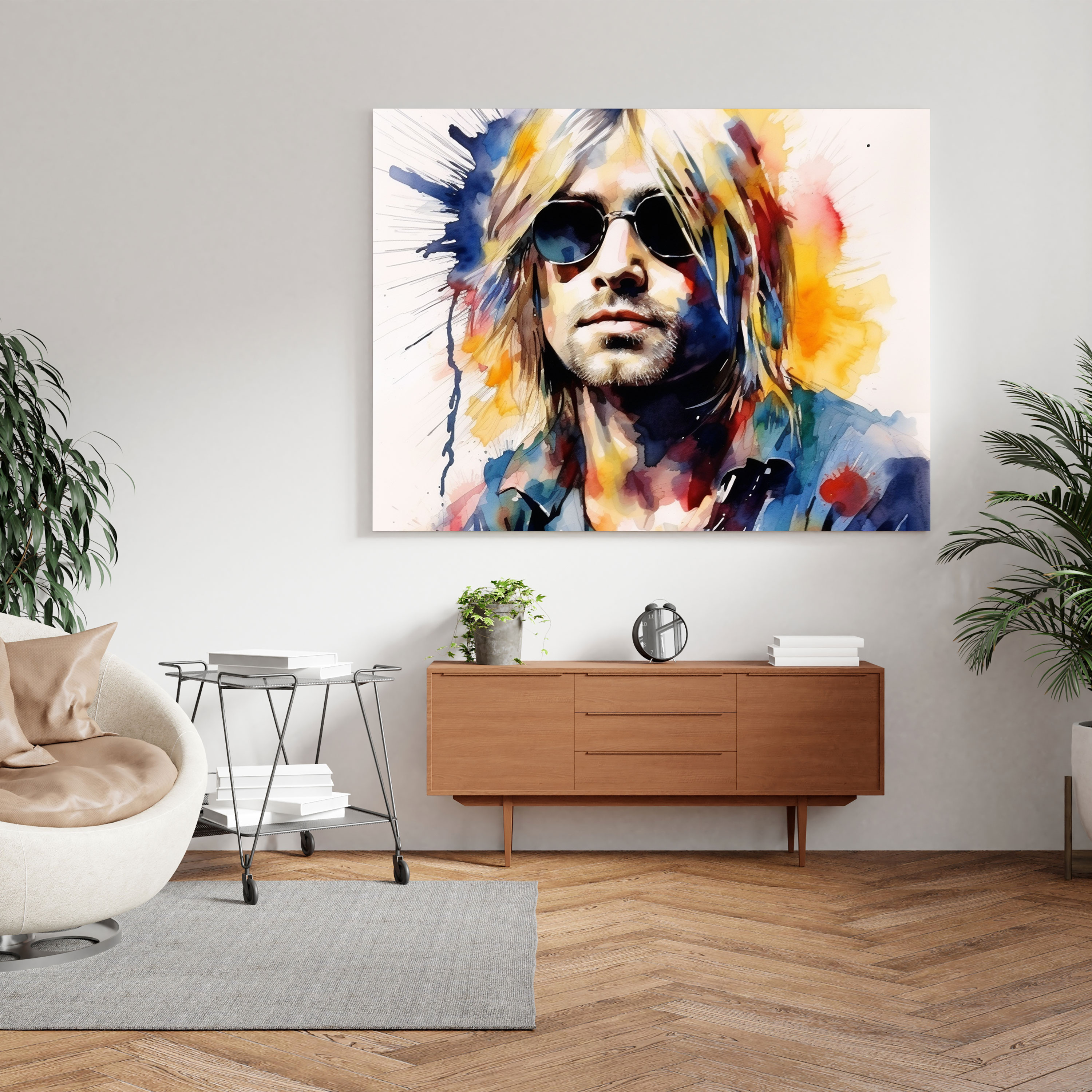Kurt Cobain Glasbild - Lebendige Farben Glaswandkunst