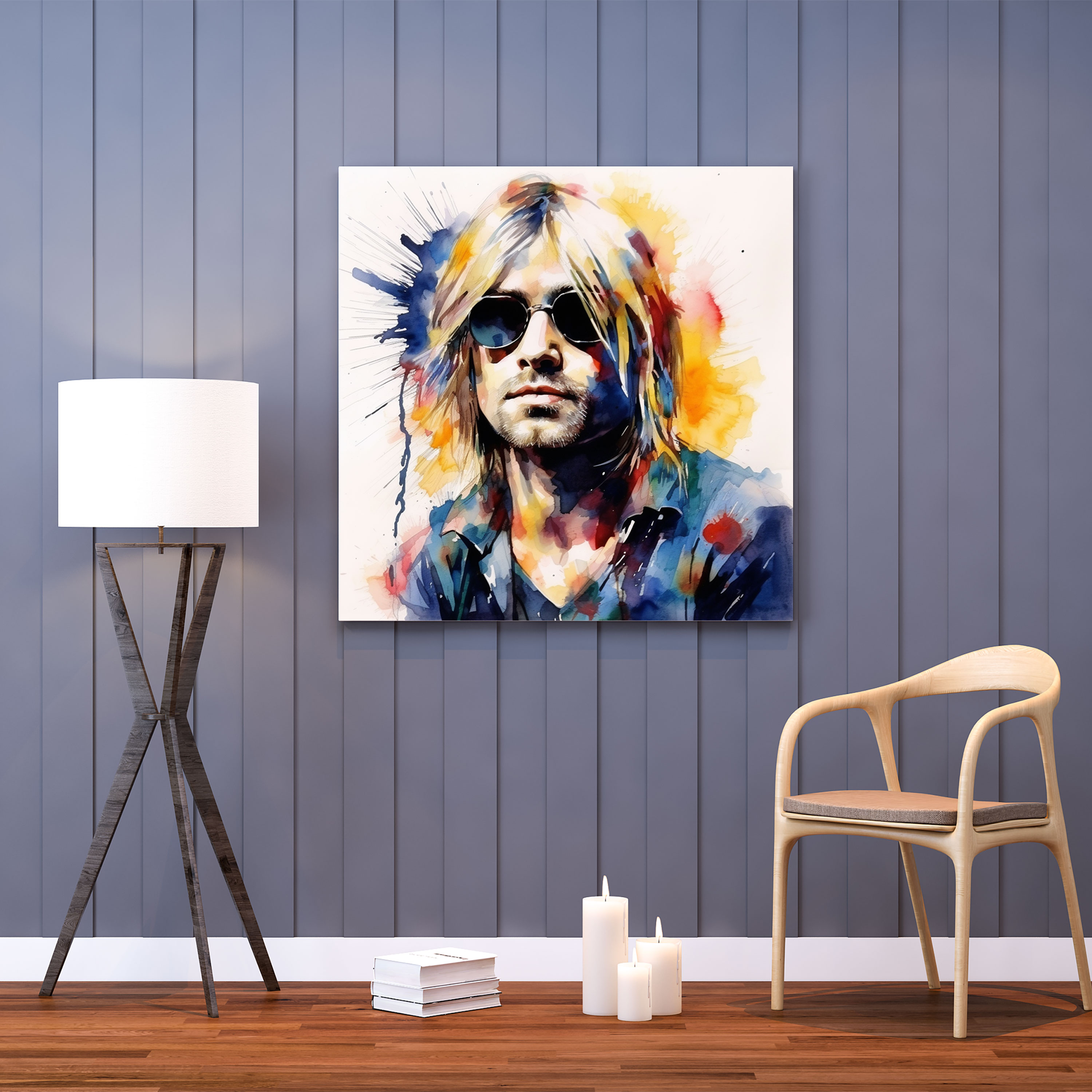 Kurt Cobain Glasbild - Lebendige Farben Glaswandkunst