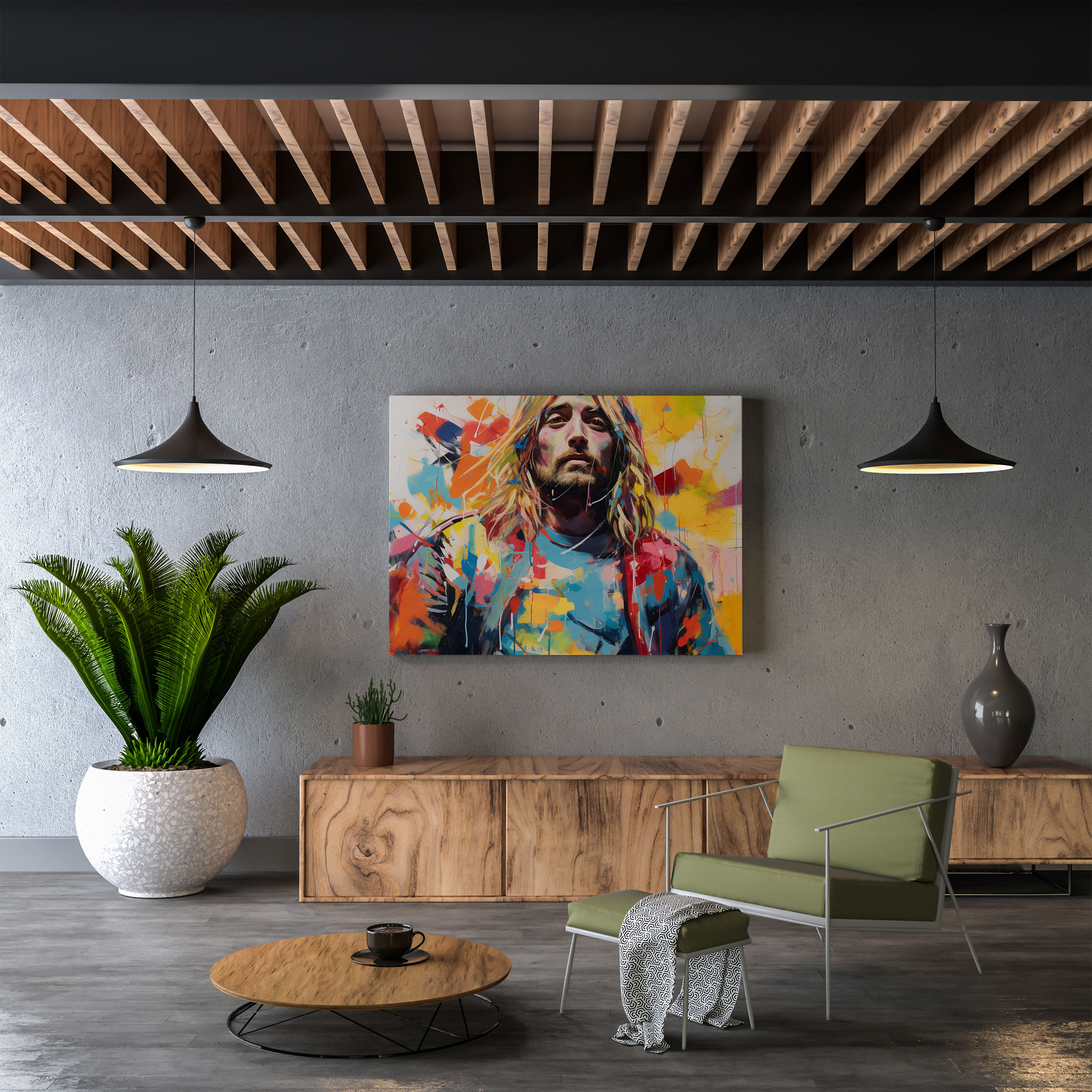 Kurt Cobain Glasbild - Vibrante Pinselstriche Heimdekoration Wanddekoration