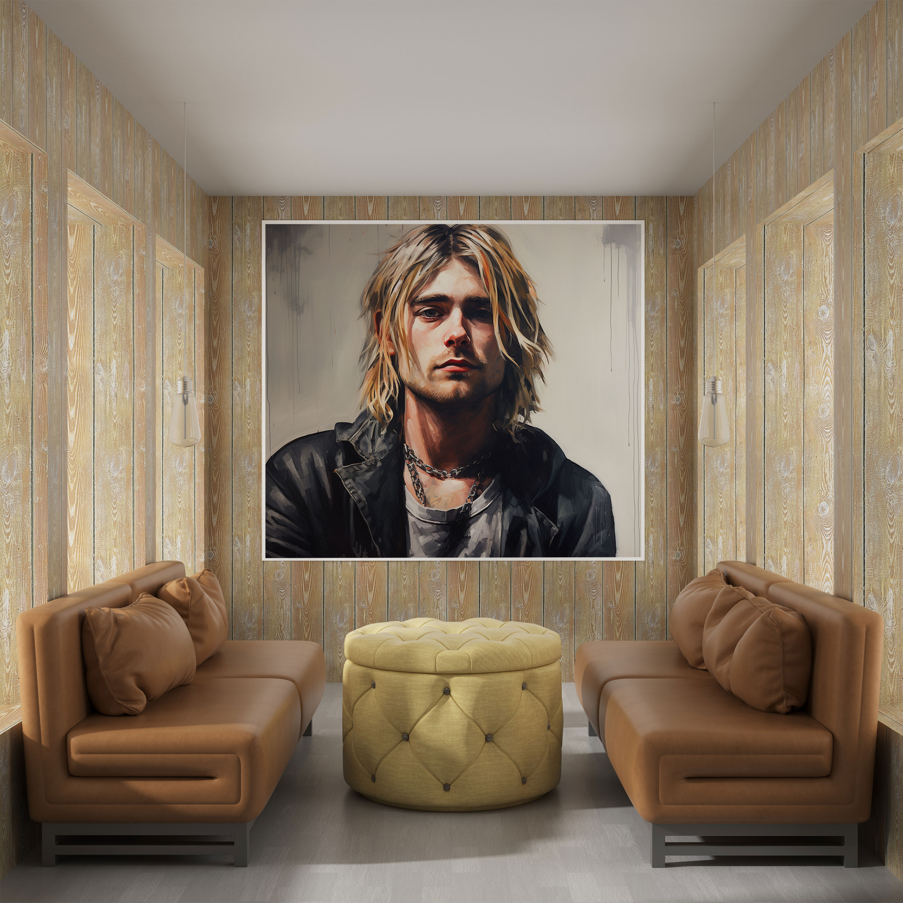Kurt Cobain Realistic Glass Print - Kurt Cobain, Haunting Beauty, Home Decoration, Realistic Portrait