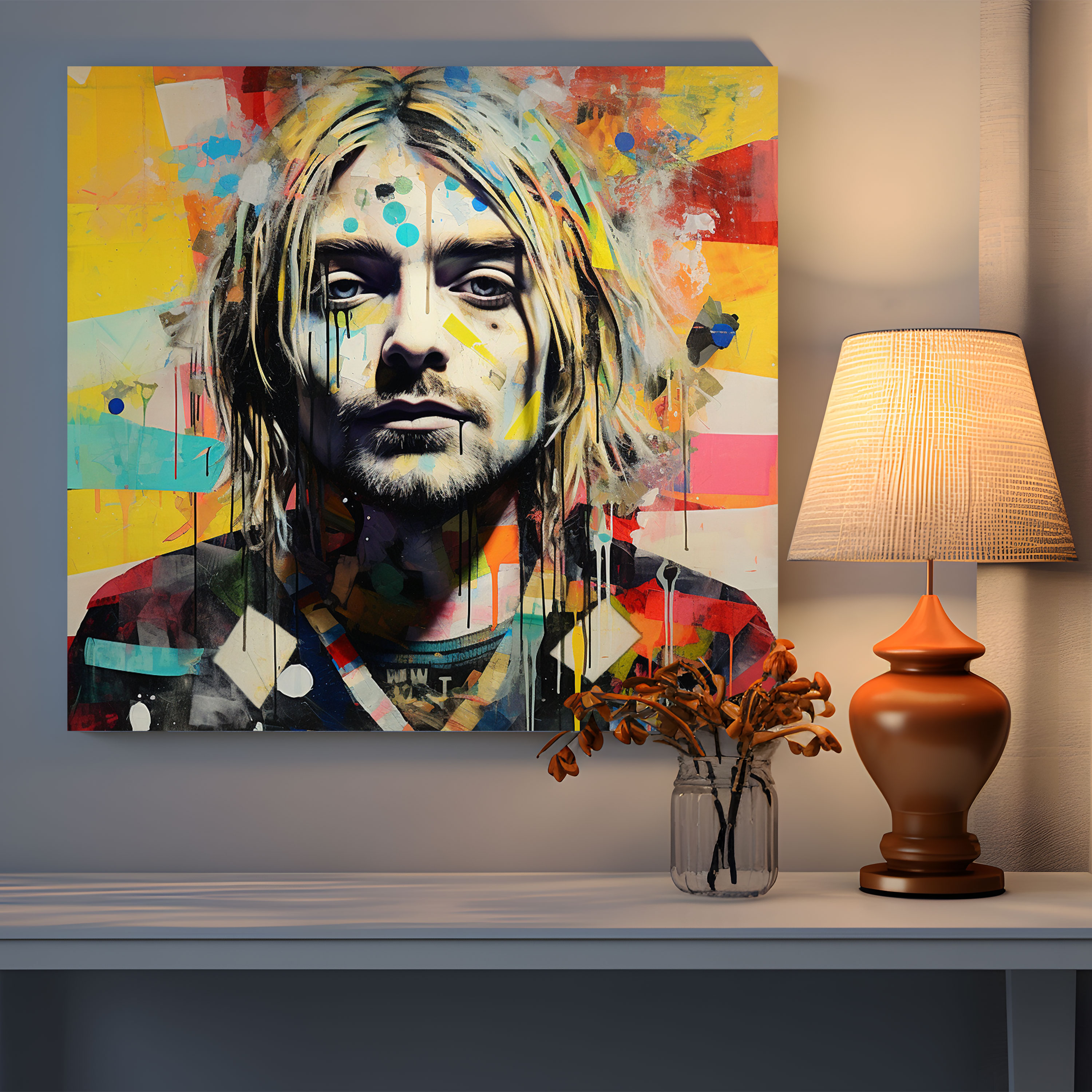 Kurt Cobain Glass Print - Kurt Cobain, Glass Print, Surreal Mixed Media Artwork, Glass Art
