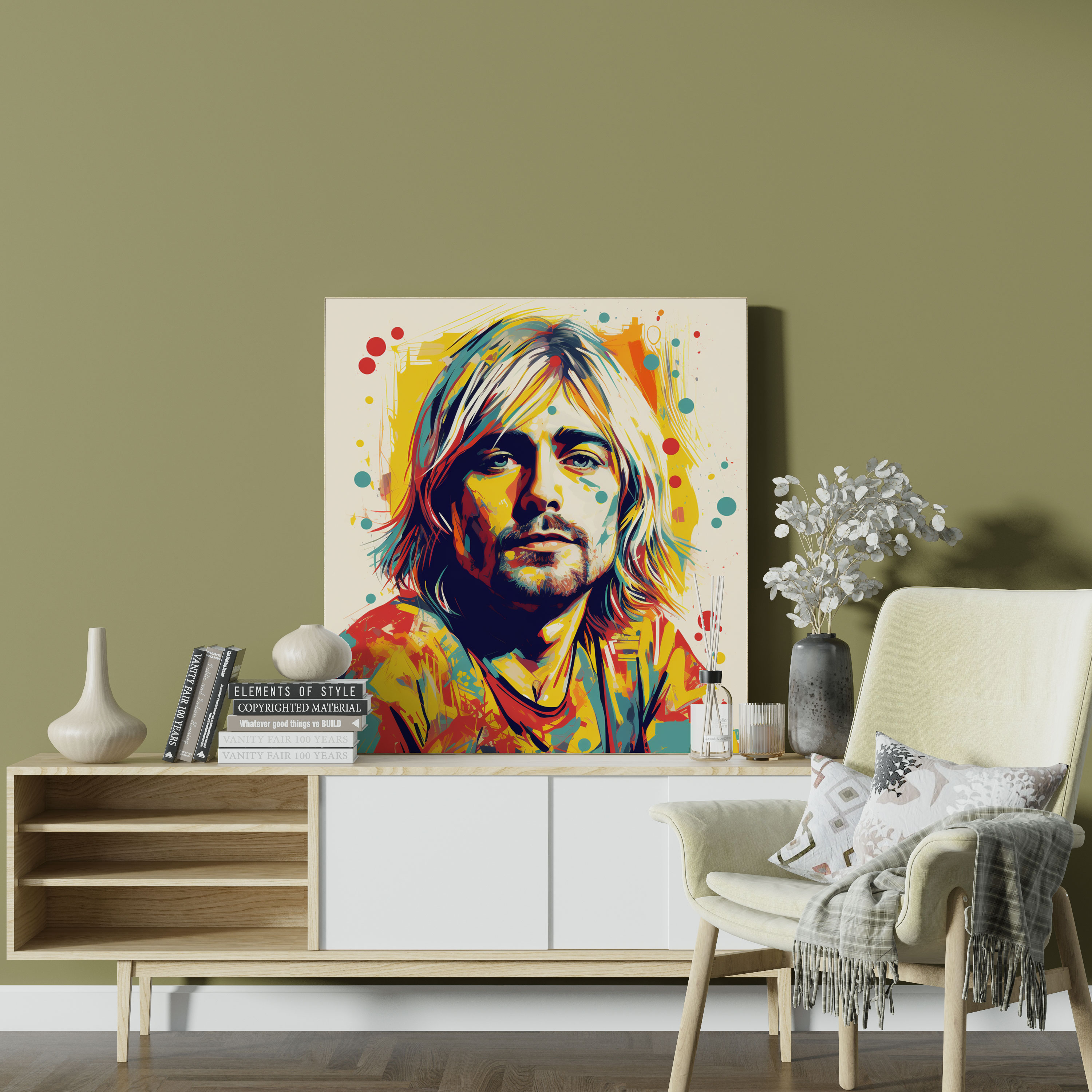 Kurt Cobain Glass Print - Kurt Cobain, Kurt Cobain, Pop Art-Inspired Illustration, Modern Art