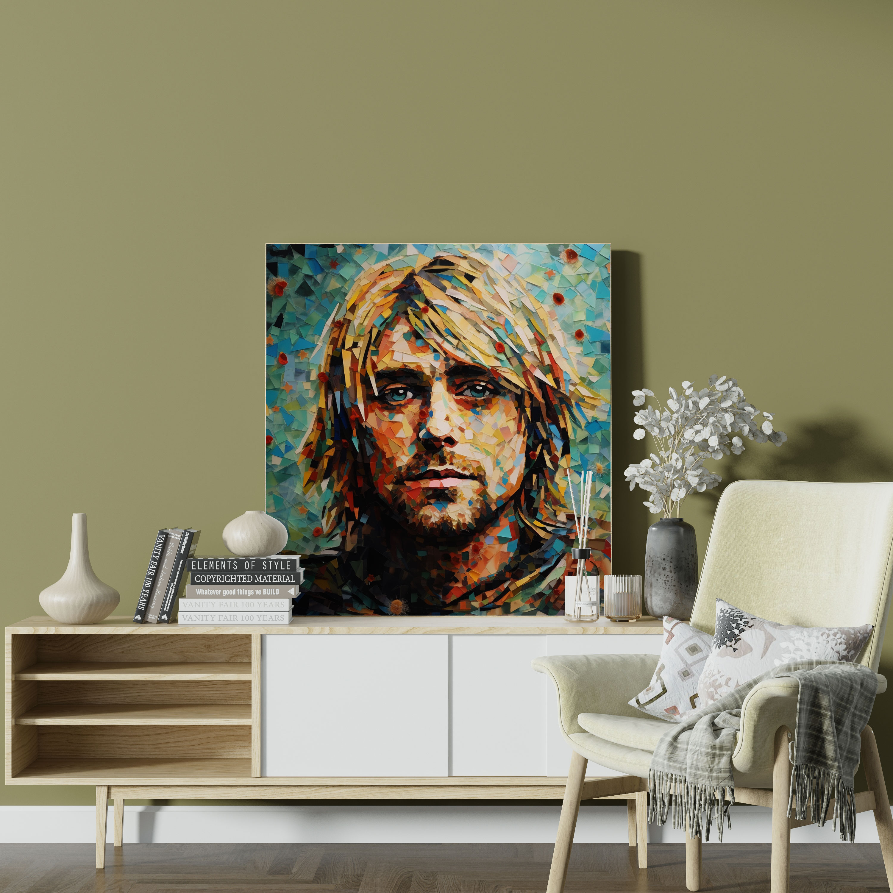 Kurt Cobain Glasbild - Mosaikstil Wanddekoration Wohnkultur