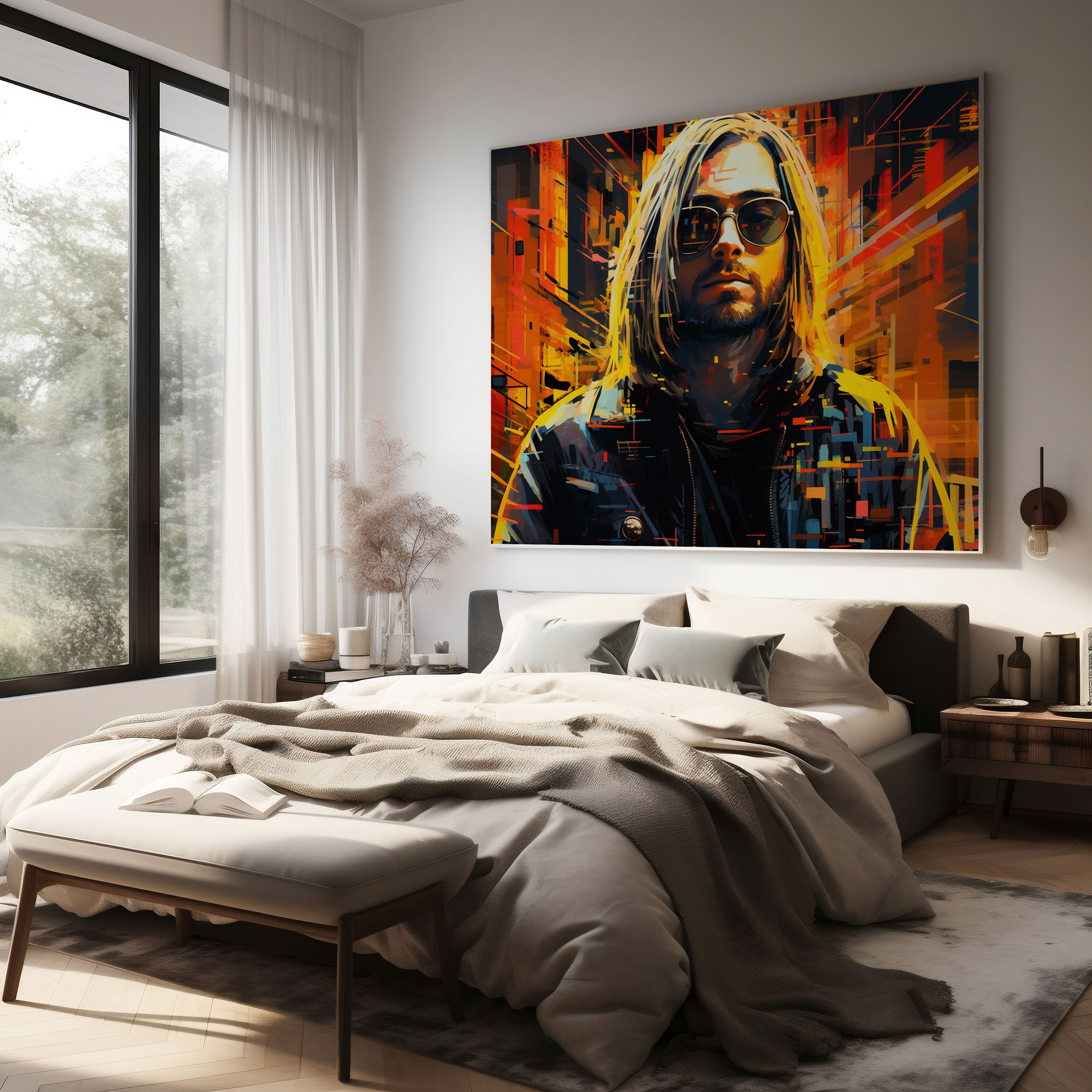Kurt Cobain Glass Print - Kurt Cobain, Blending Past And Future, Glass Wall Art, Home Decoration