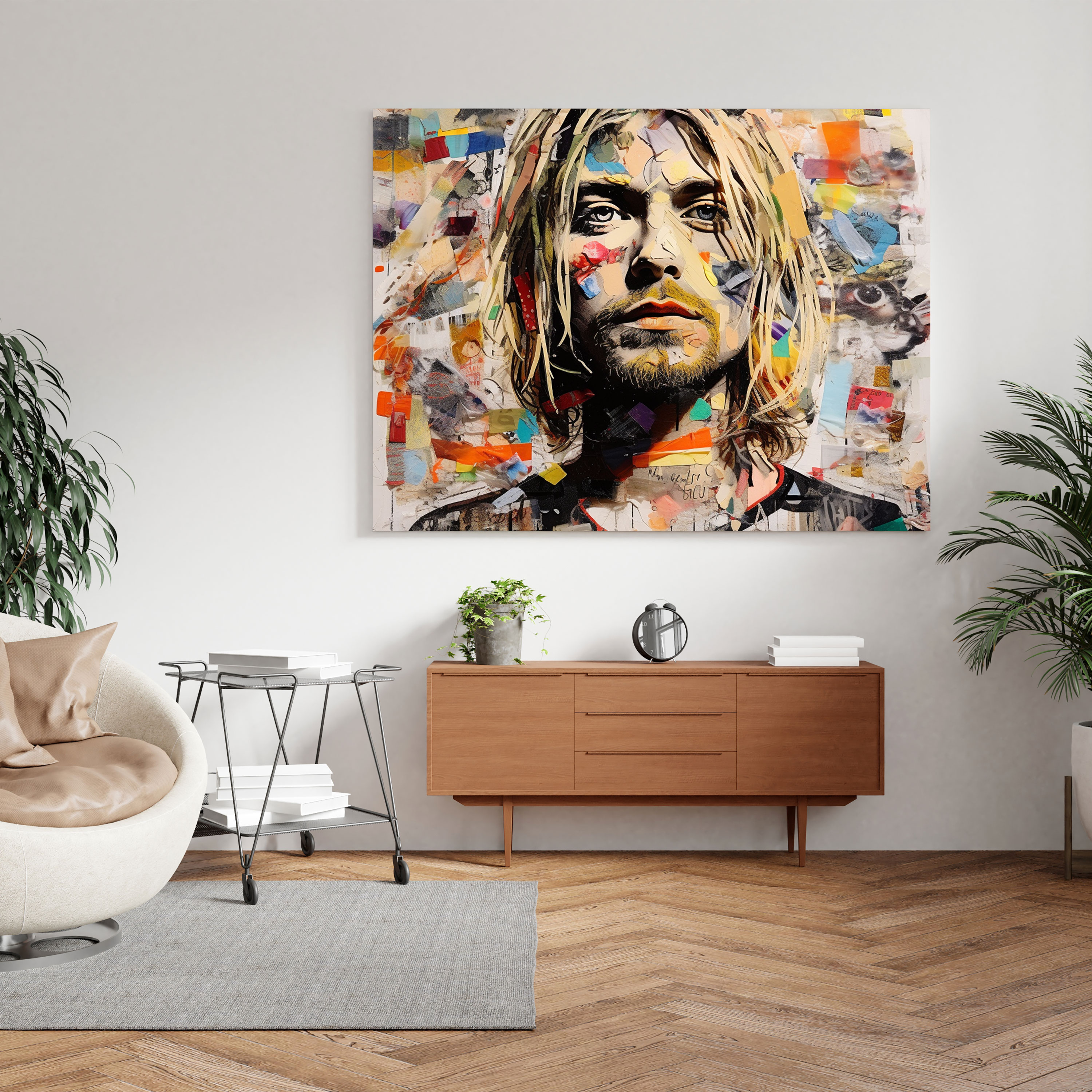 Kurt Cobain Collage Glass Art - Kurt Cobain, Musical Influence, Glass Art, Wall Decoration