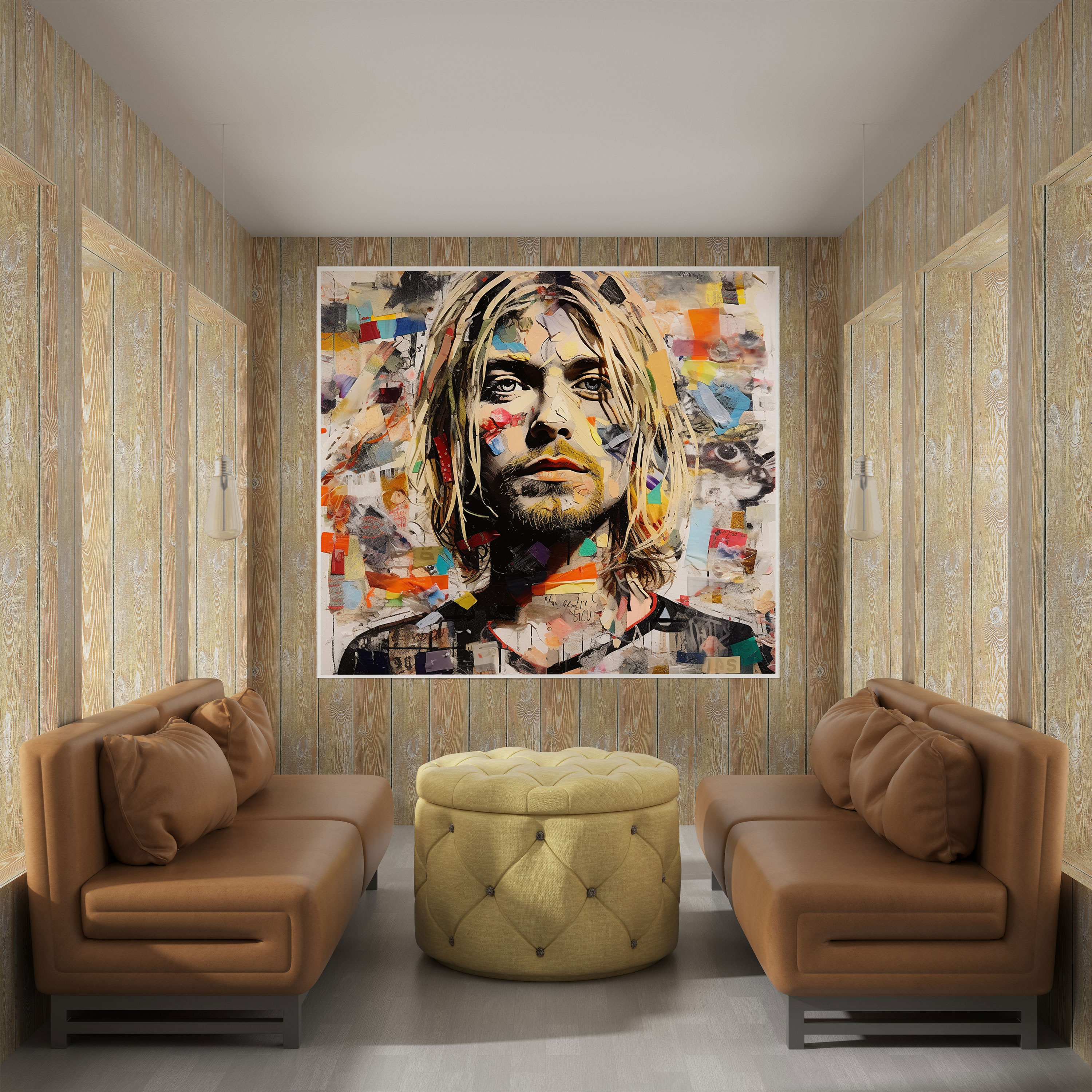 Kurt Cobain Collage Glass Art - Kurt Cobain, Musical Influence, Glass Art, Wall Decoration