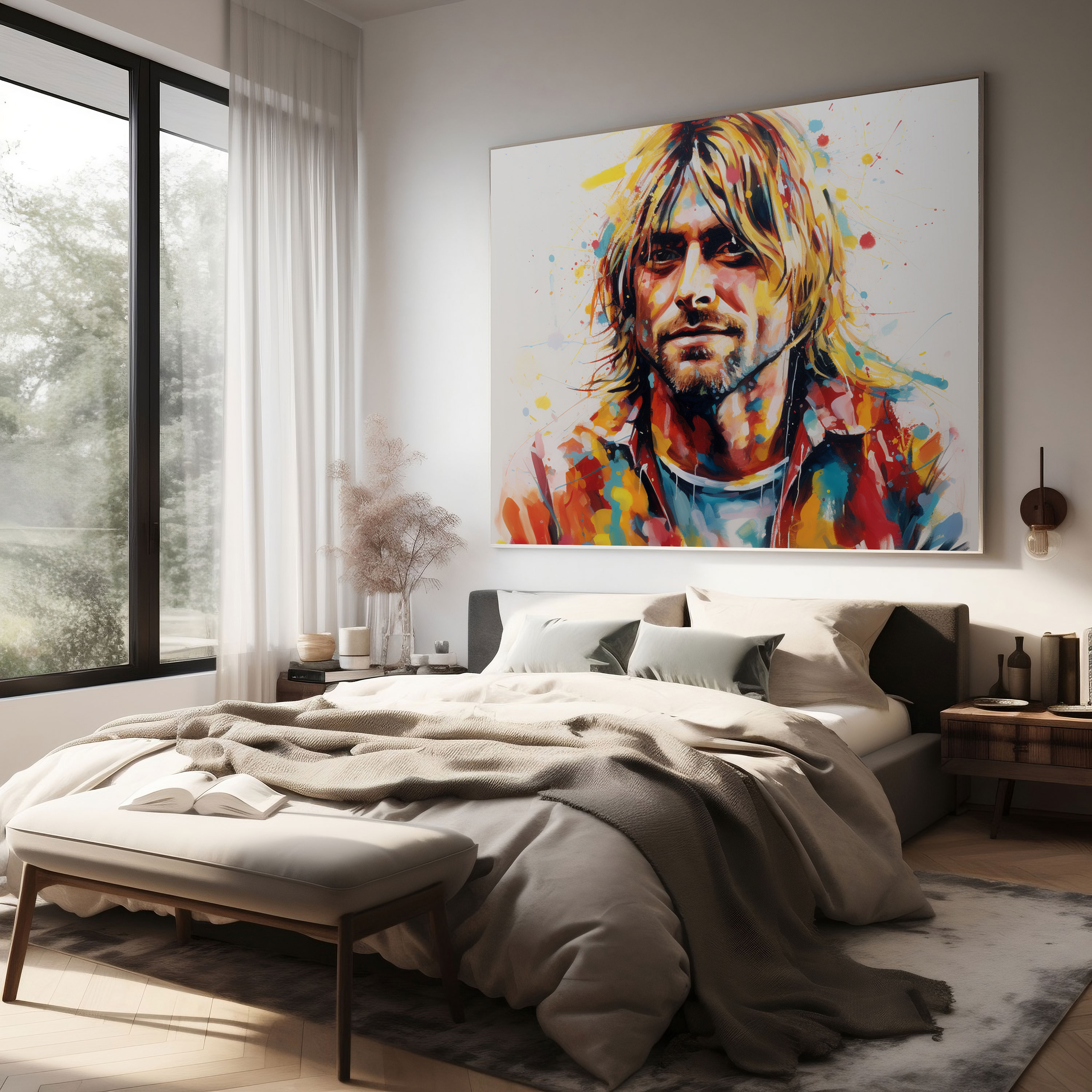 Kurt Cobain Glass Print - Abstract Expressionist Art - Kurt Cobain, Wall Decoration, Glass Print, Glass Art