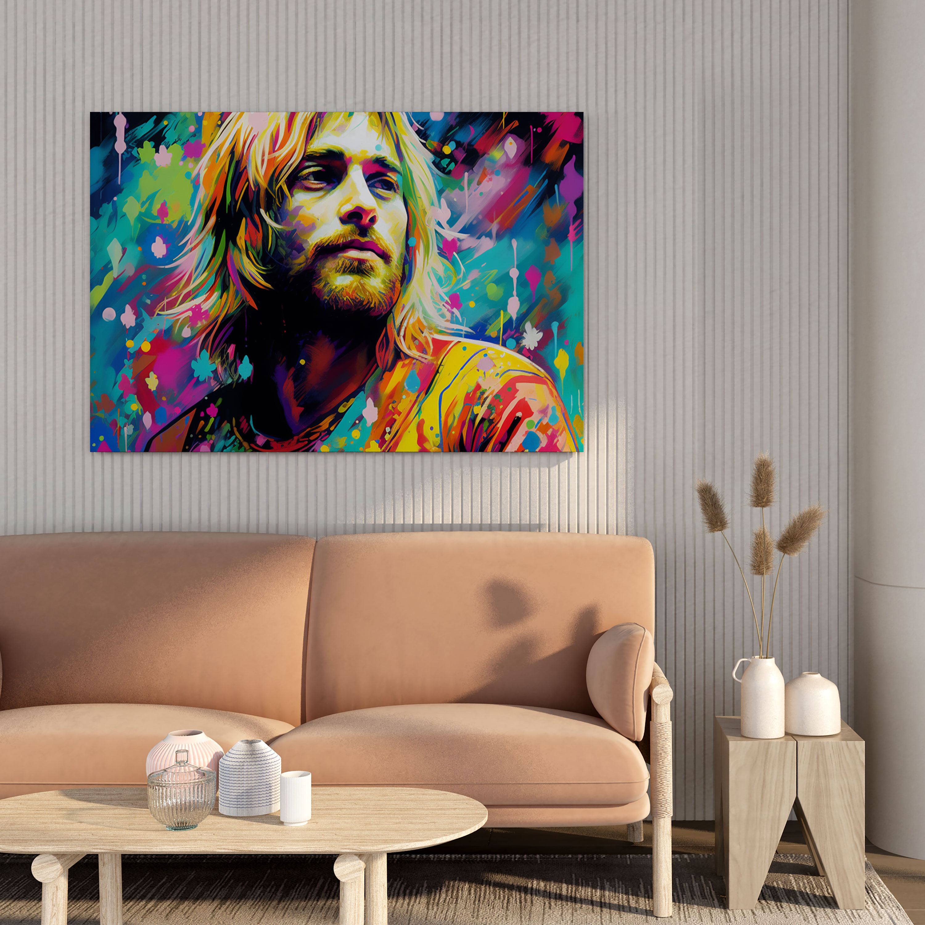 Kurt Cobain Glasbild - Psychedelische Kunst - Lebendige Farben - Wandkunst aus Glas