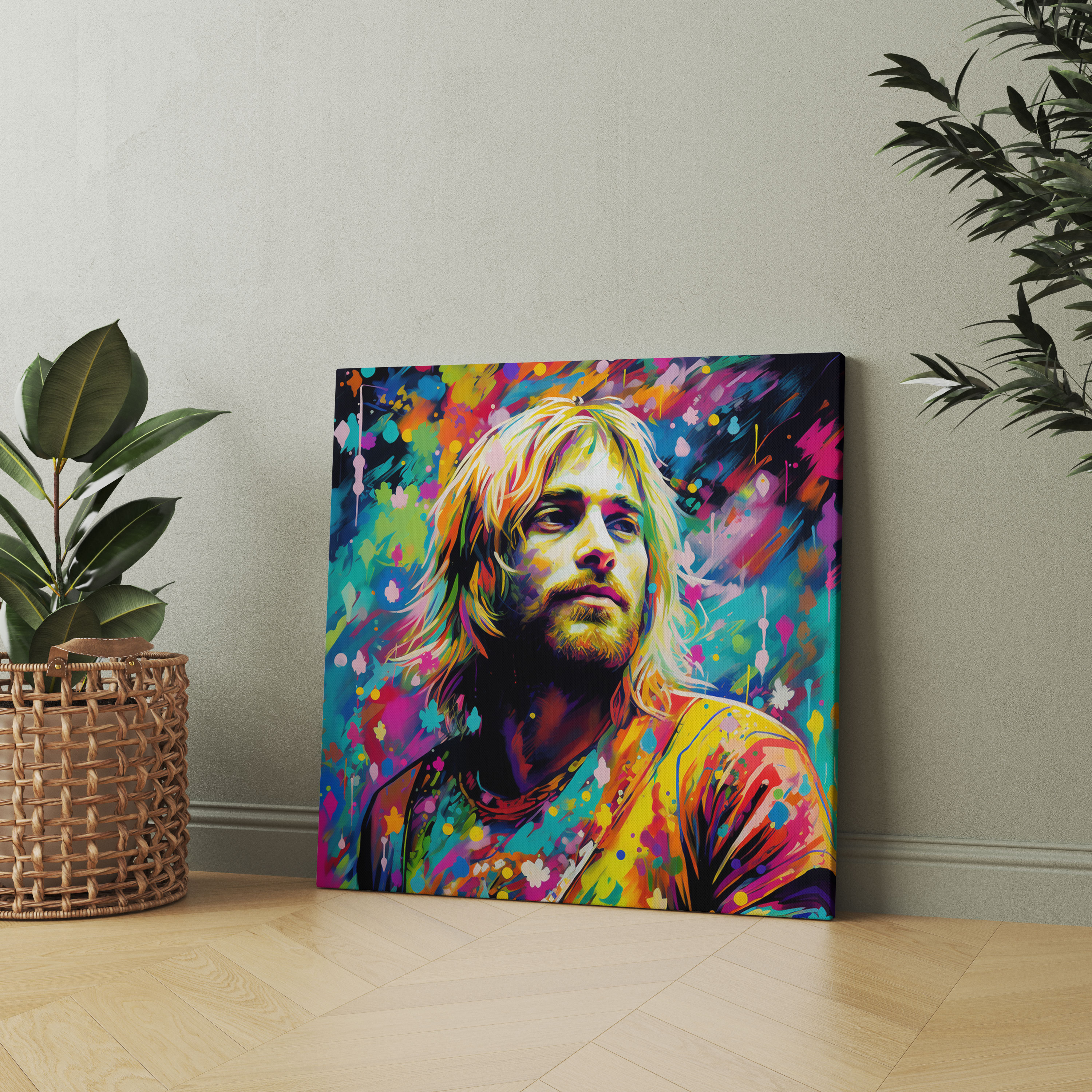 Kurt Cobain Glasbild - Psychedelische Kunst - Lebendige Farben - Wandkunst aus Glas