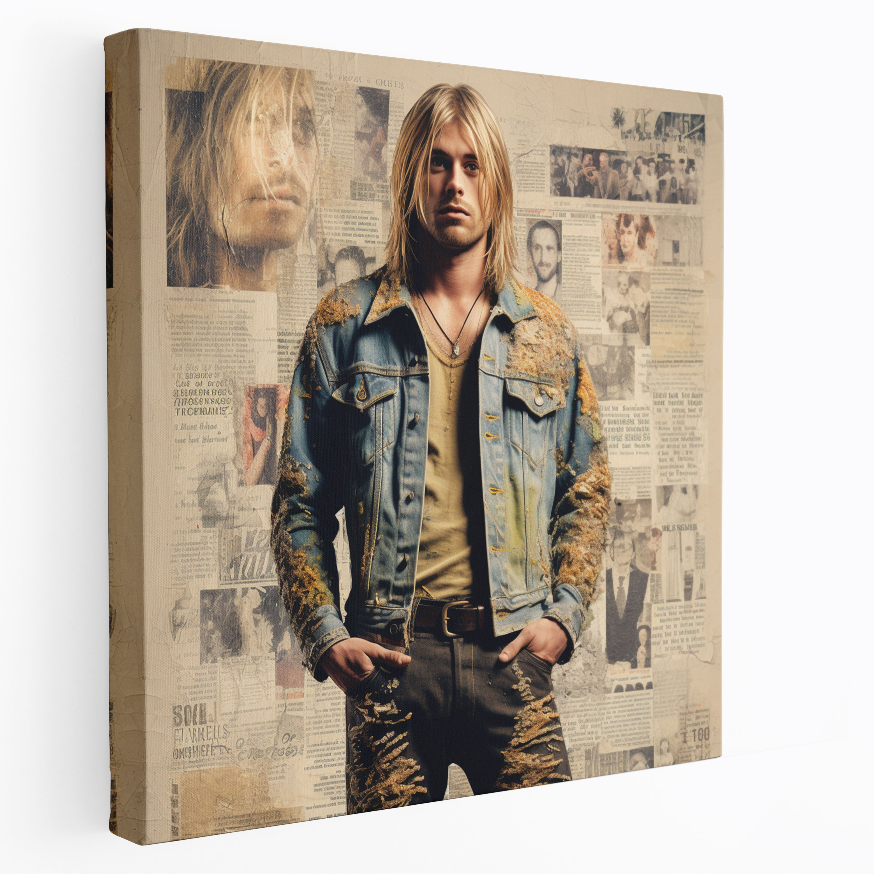 Kurt Cobain Glasbild - Vintage Memorabilia Collage - Wohnkultur Modern Art
