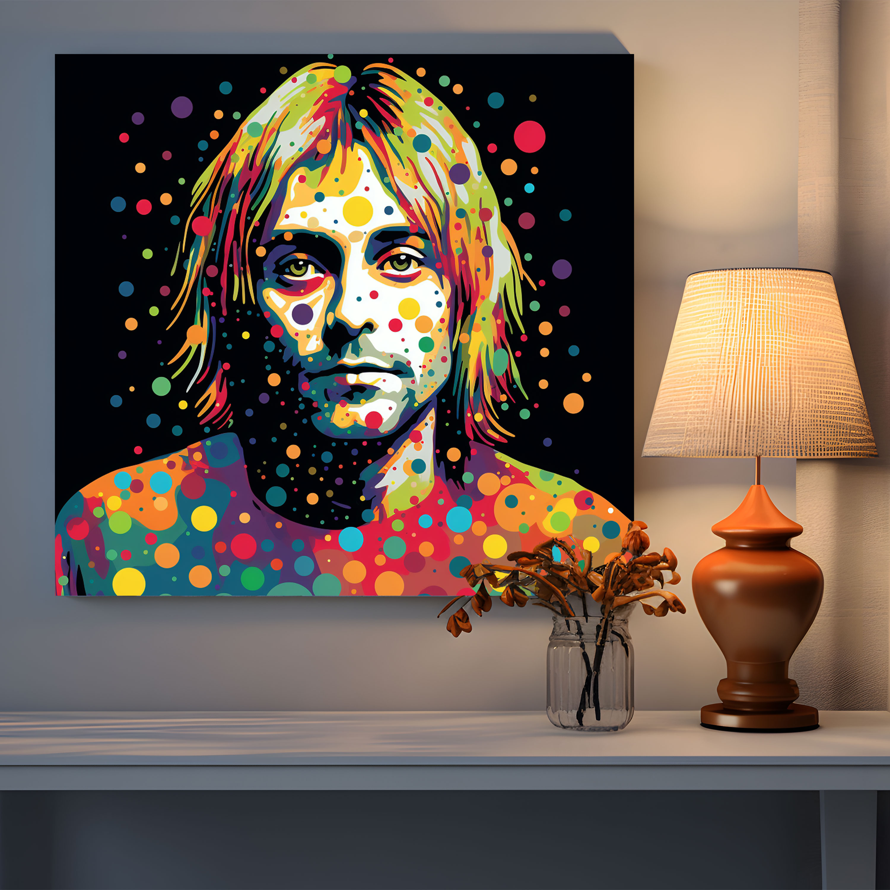 Glasbild Kurt Cobain - Pop-Art-Verwandlung - Glasbild Kunst aus Glas Wohnkultur