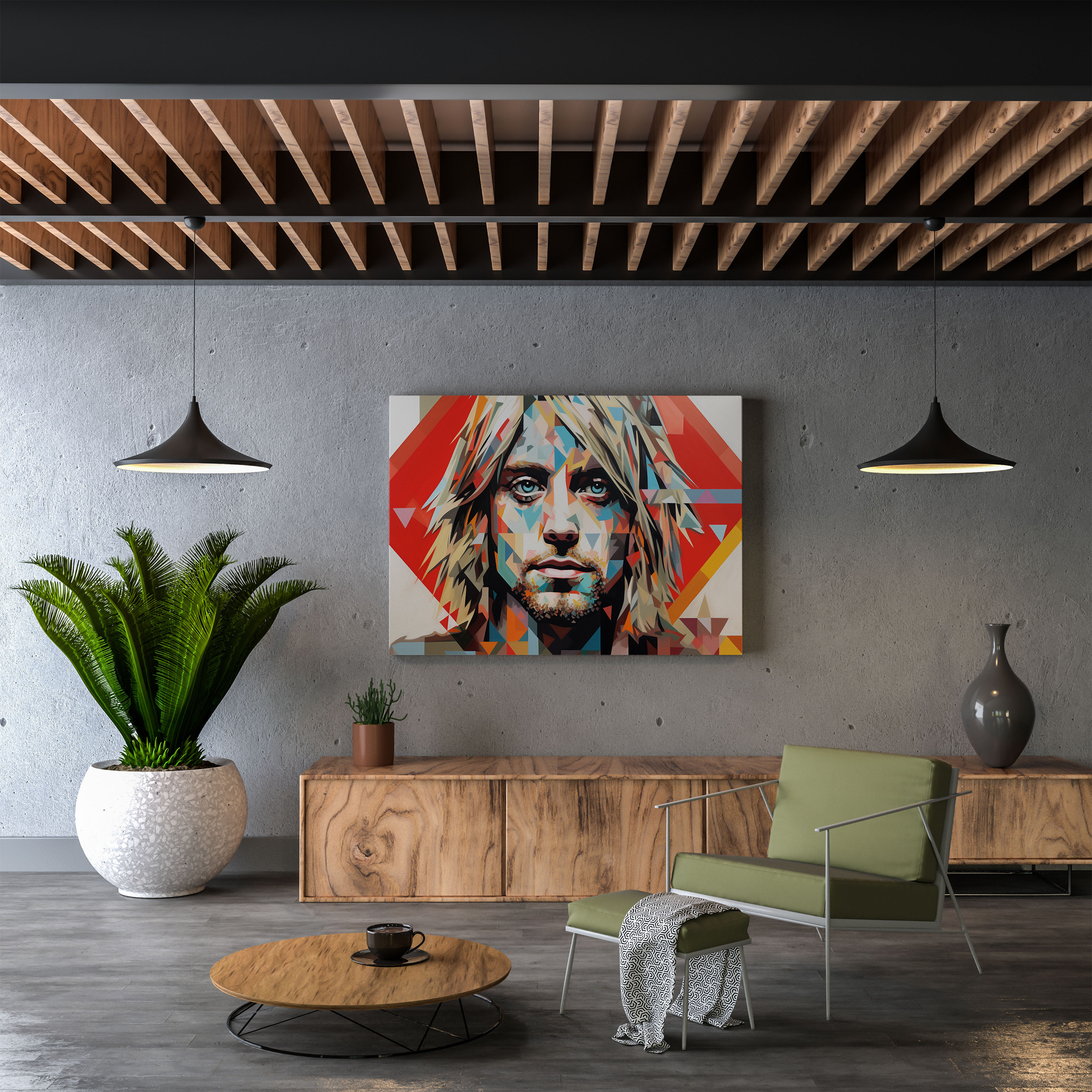 Kurt Cobain Glass Print - Geometric Iconic Fusion - Kurt Cobain, Glass Print, Home Decoration, Glass Art