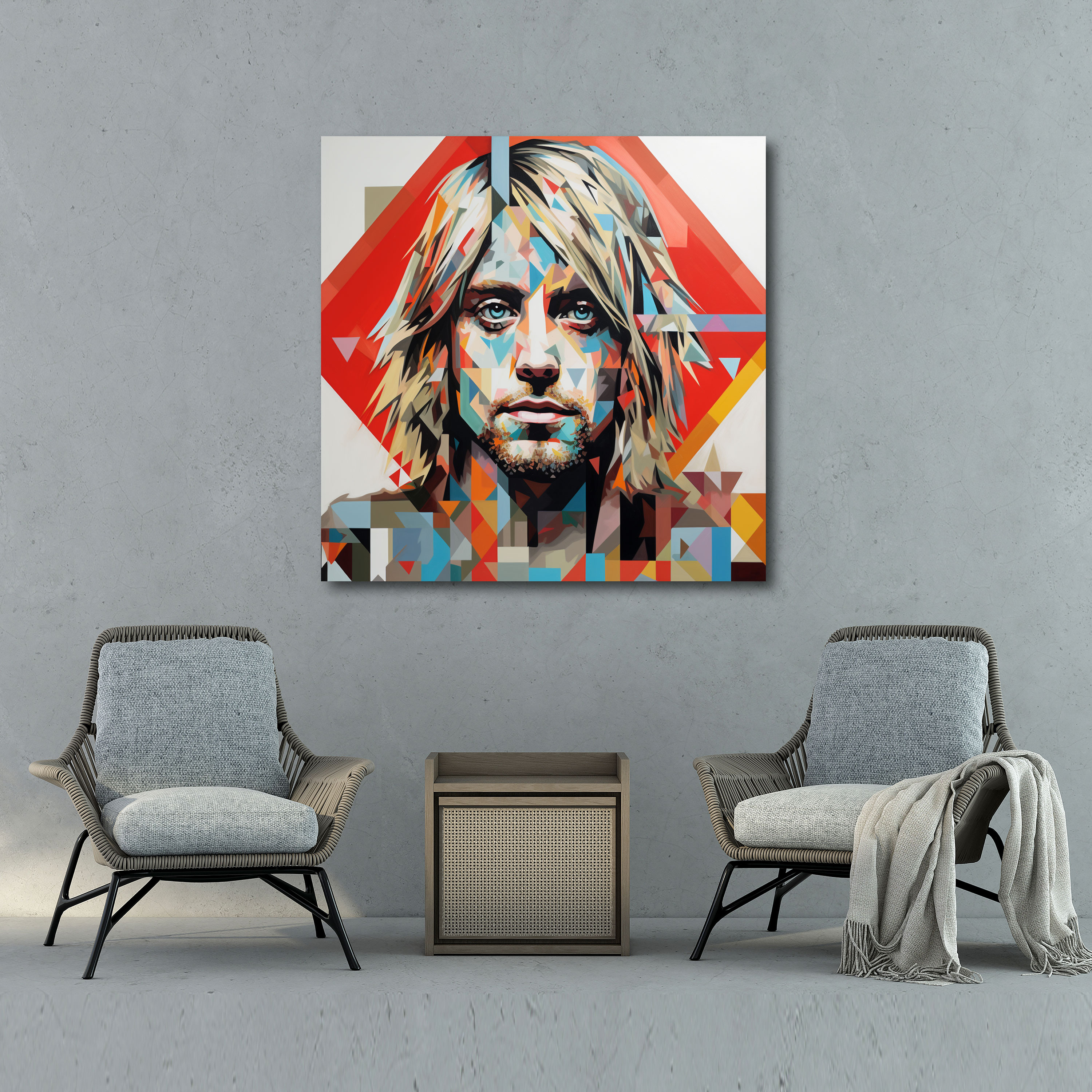 Kurt Cobain Glass Print - Geometric Iconic Fusion - Kurt Cobain, Glass Print, Home Decoration, Glass Art