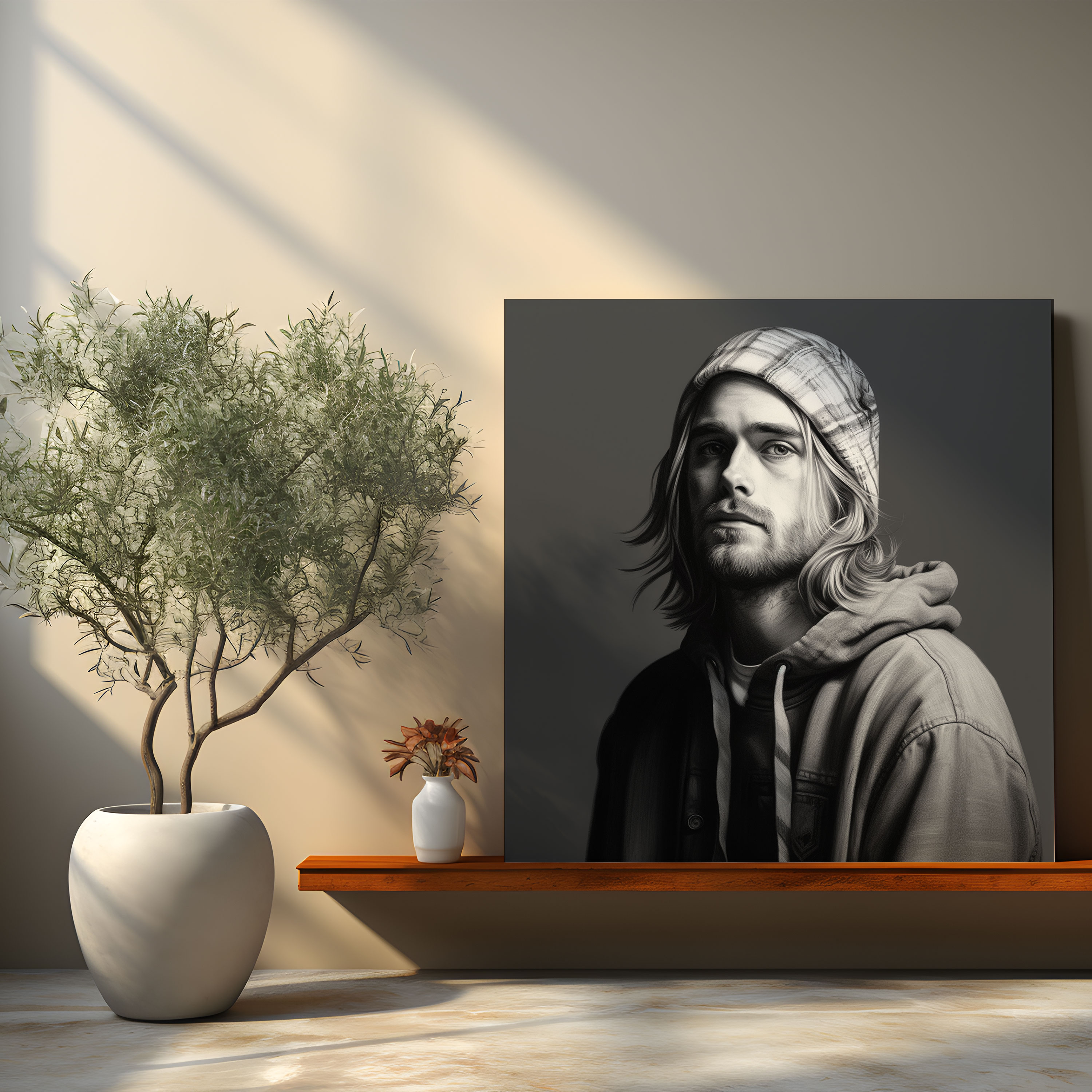 Kurt Cobain Glasbild - Fotorealistisches Porträt - Moderne Kunst Porträt