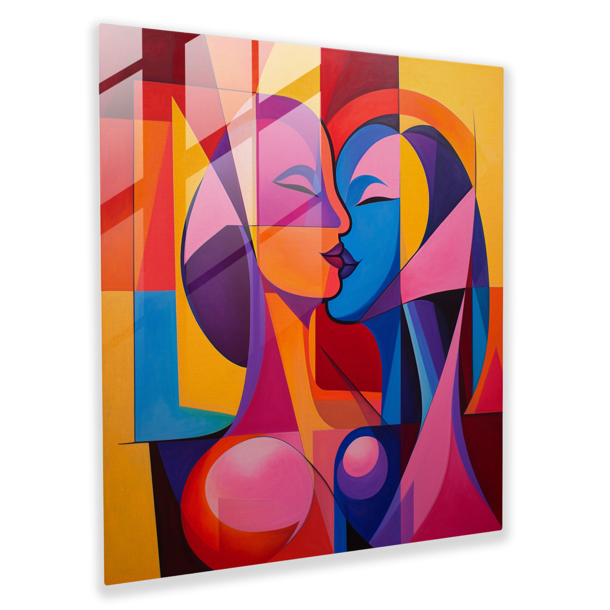 Kiss Of Geometry Glass Print - Kiss, Geometric Abstraction, Bold Shapes, Glass Art