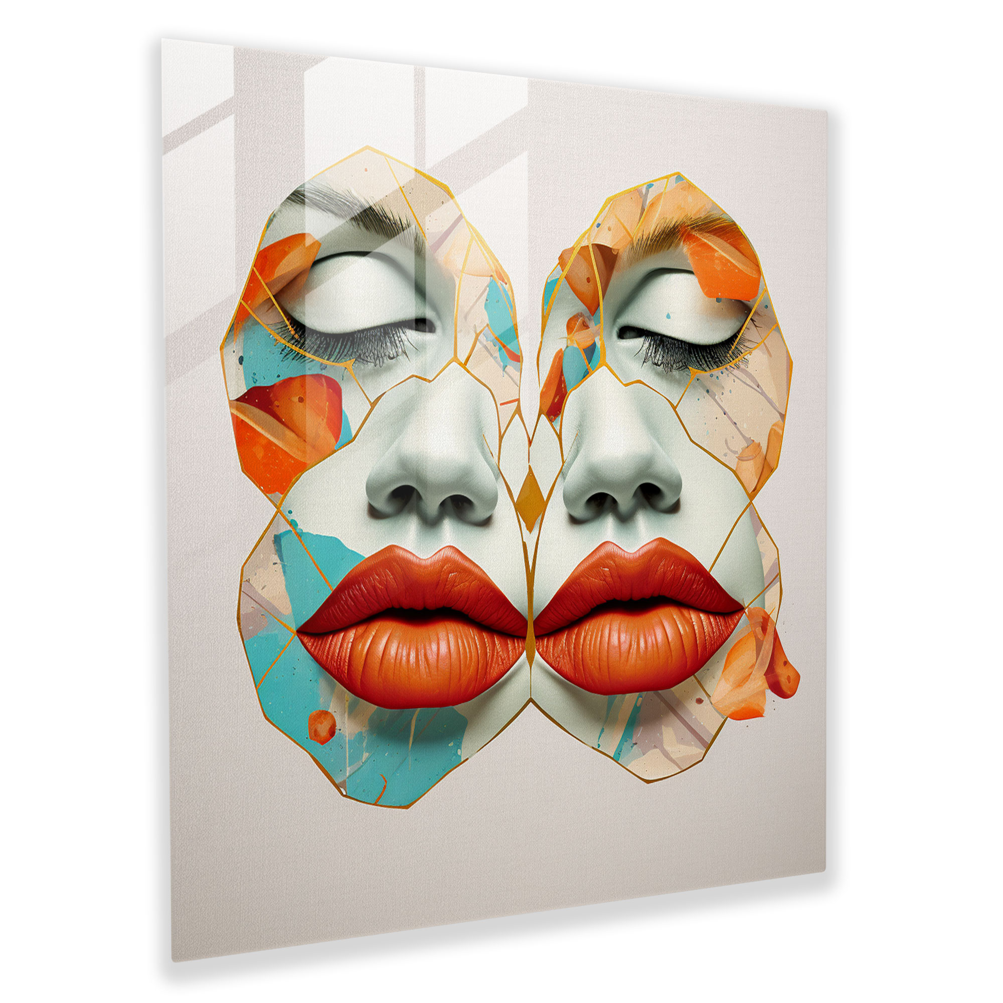 Geometric Kiss Glass Print - Kiss, Stylish, Modern Art, Home Decoration
