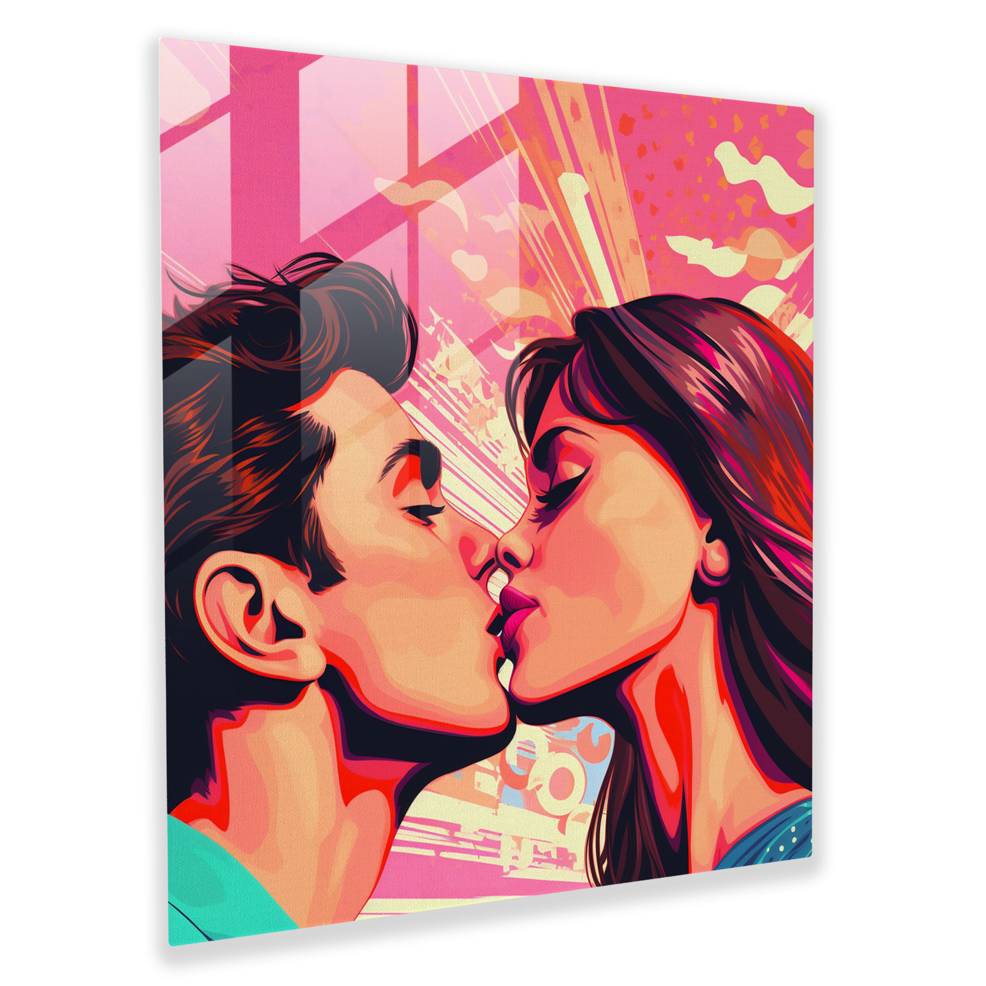 Pop Kiss Glass Print - Kiss, Vibrant, Glass Wall Art, Glass Art