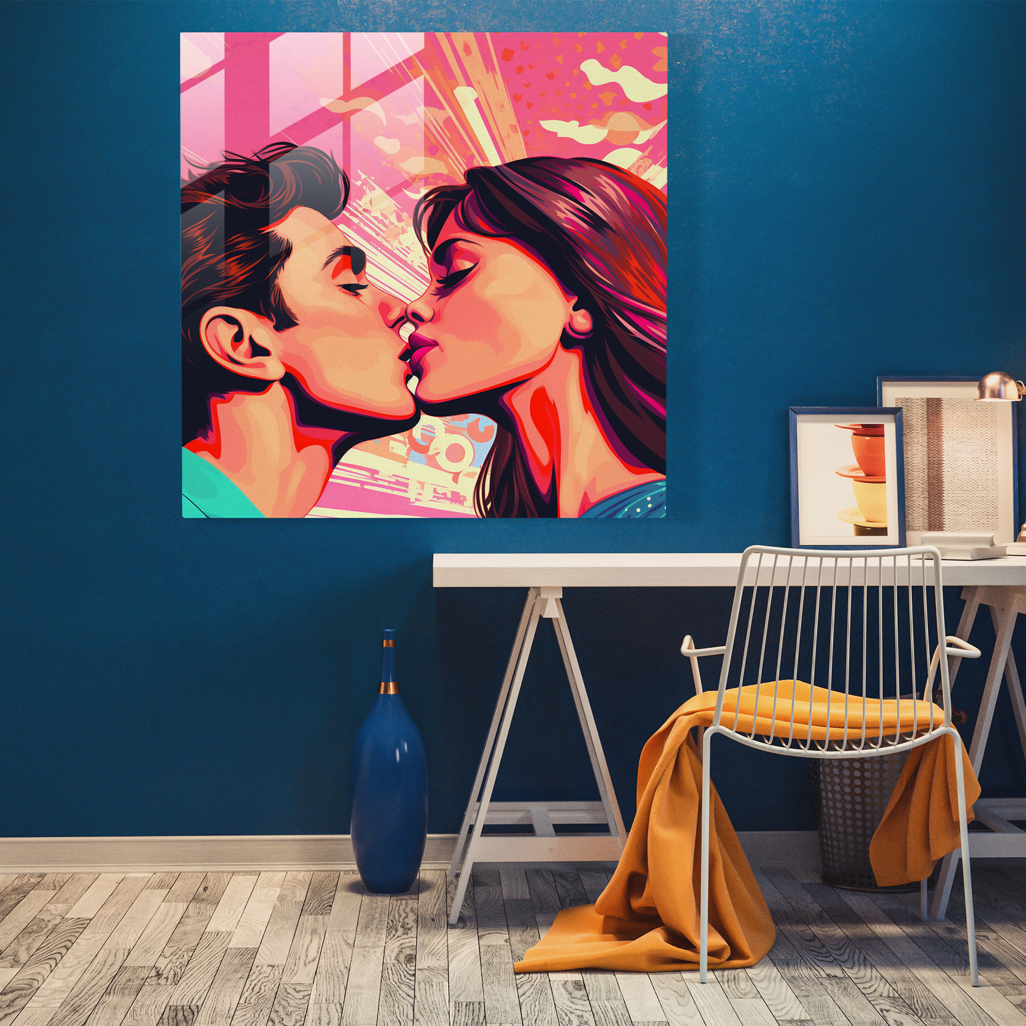 Pop Kiss Glass Print - Kiss, Vibrant, Glass Wall Art, Glass Art