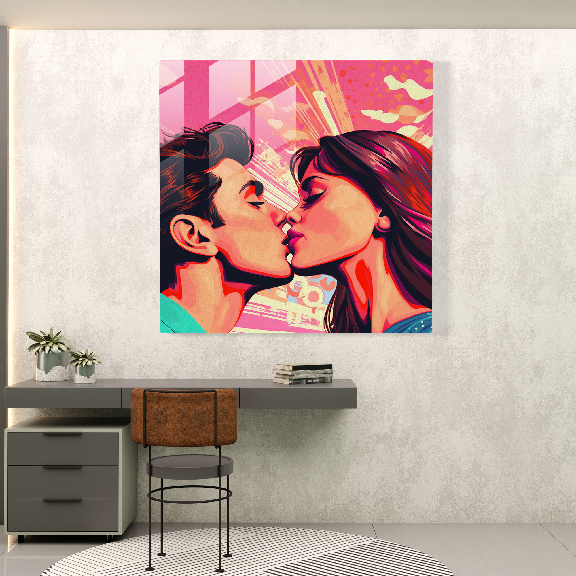 Pop Kiss Glass Print - Kiss, Vibrant, Glass Wall Art, Glass Art