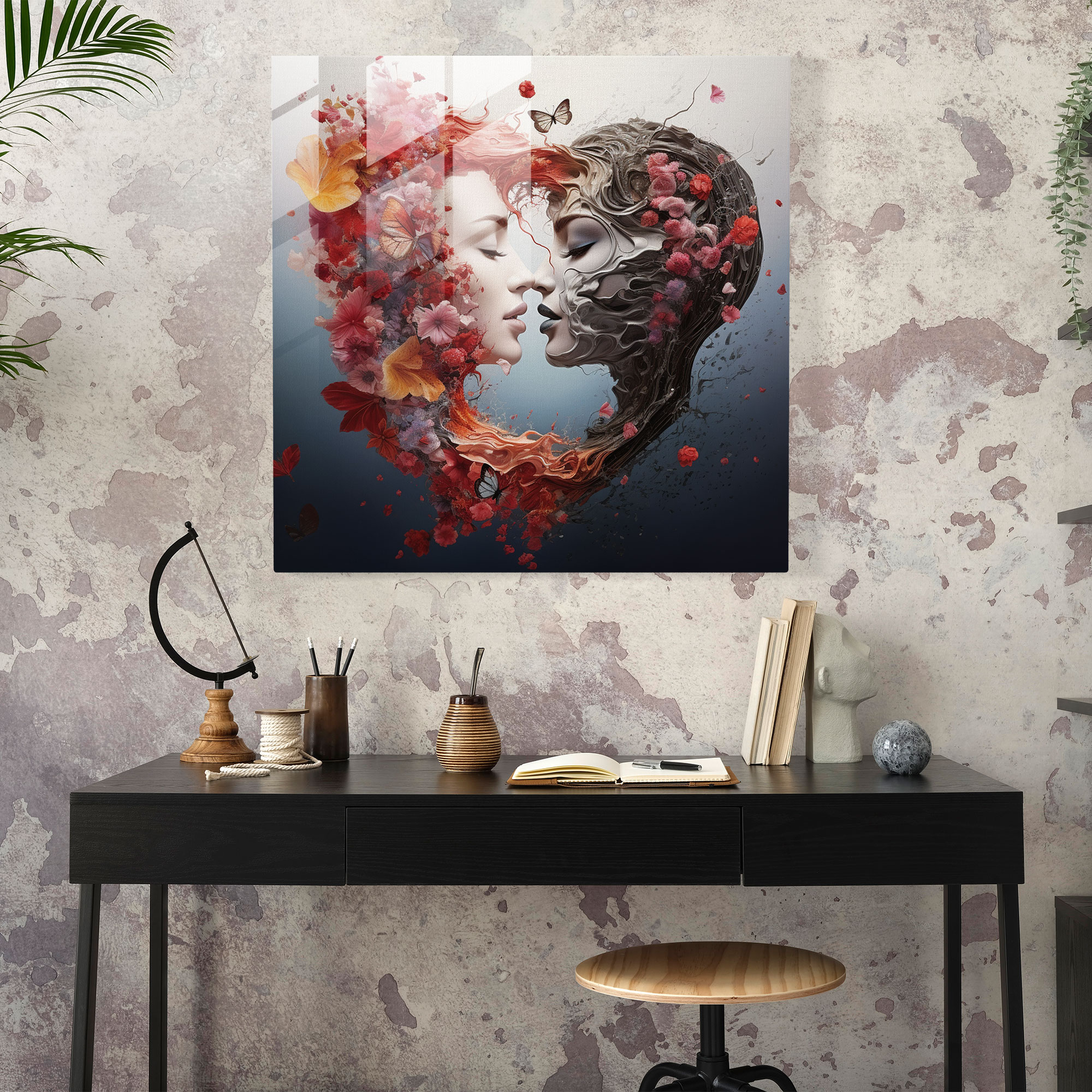 Dreamy Merge Glass Print - Kiss, Home Decoration, Glass Print, Modern Art