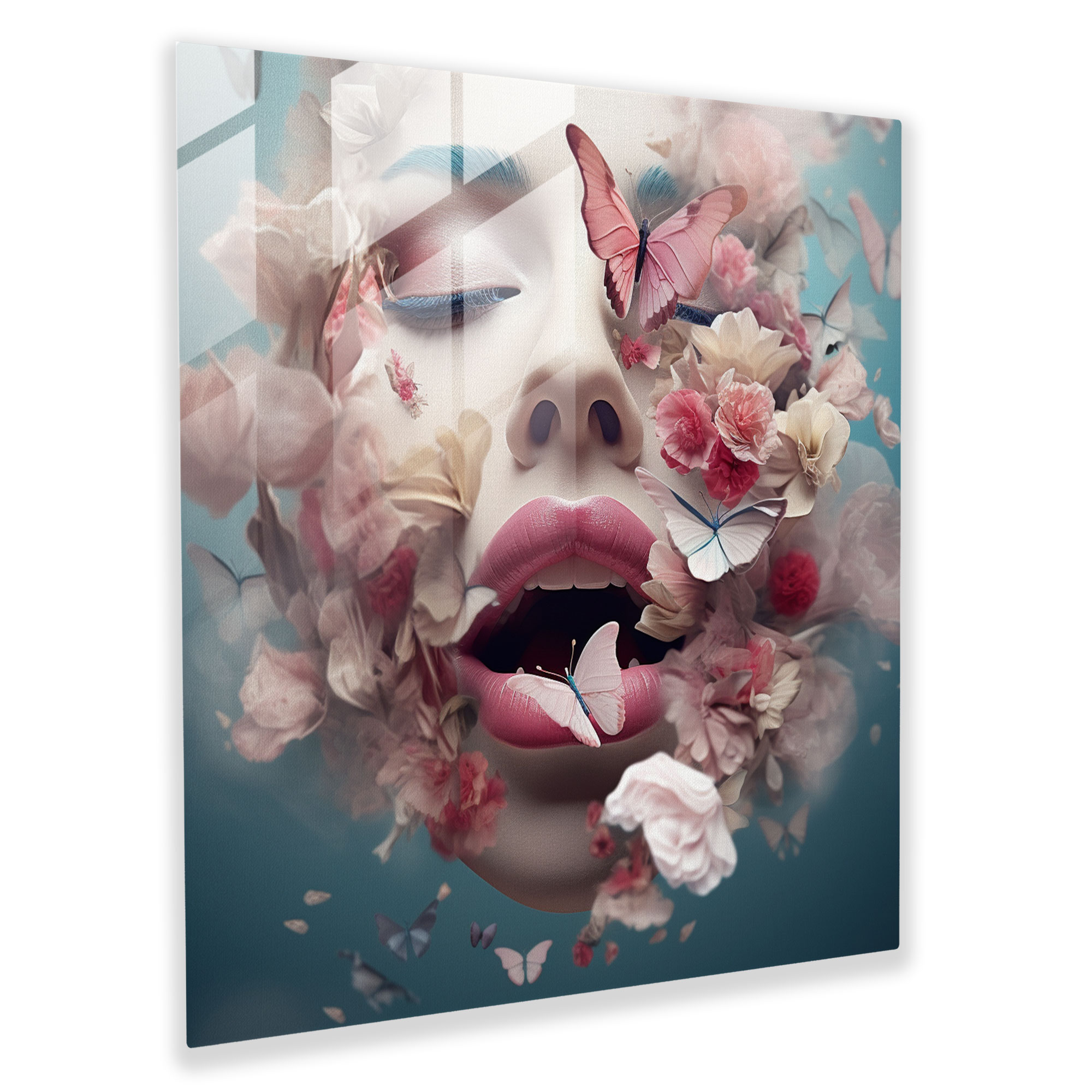 Whimsical Kiss - Glass Print - Kiss, Lips, Glass Wall Art, Digital Artwork