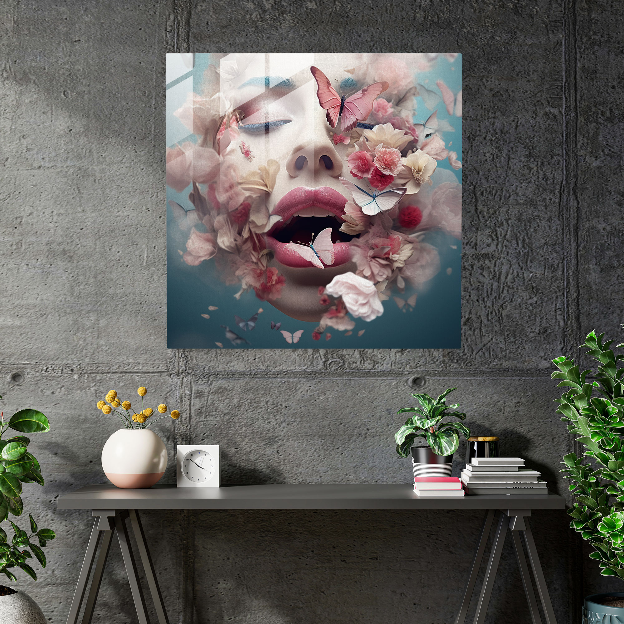 Whimsical Kiss - Glass Print - Kiss, Lips, Glass Wall Art, Digital Artwork