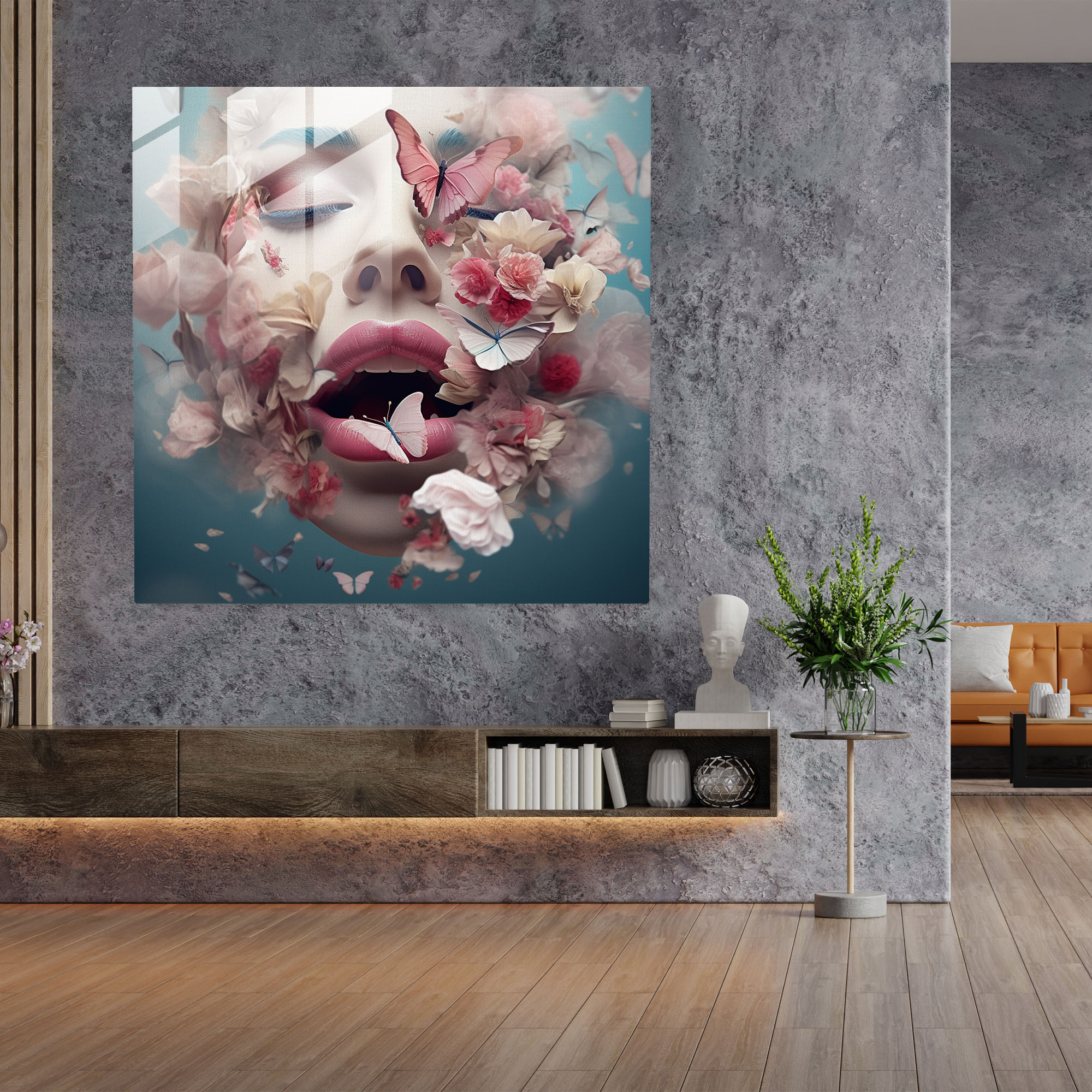 Whimsical Kiss - Glass Print - Kiss, Lips, Glass Wall Art, Digital Artwork