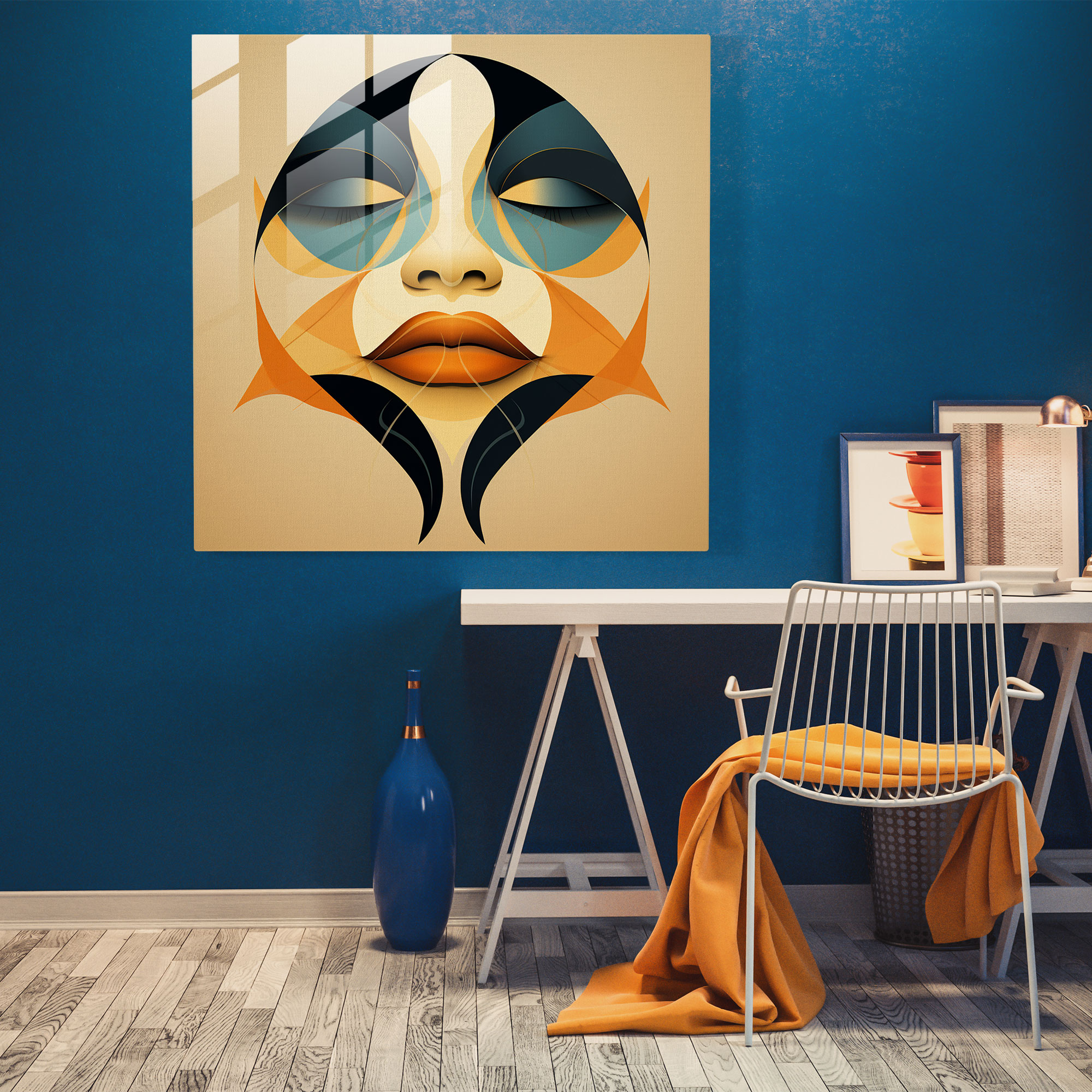 Kiss Of Geometry Glass Print - Kiss, Home Decoration, Surrealism, Glass Print