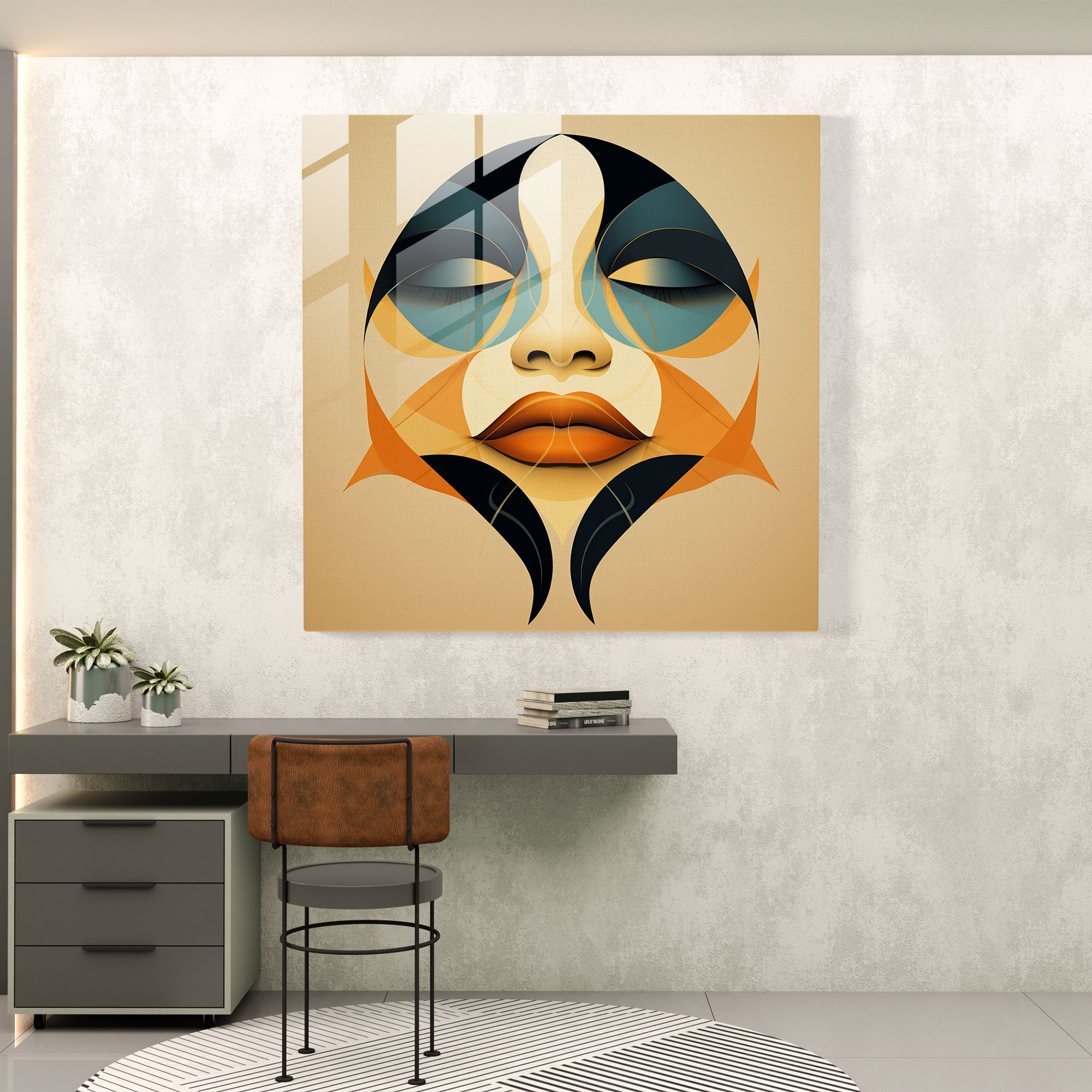 Kiss Of Geometry Glass Print - Kiss, Home Decoration, Surrealism, Glass Print