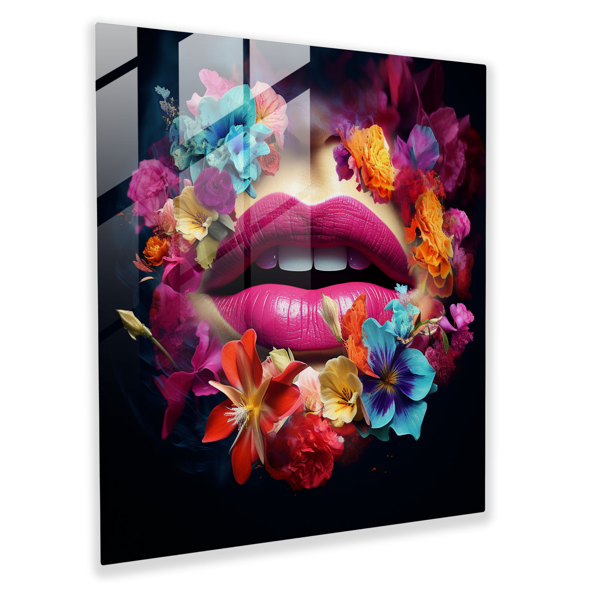 Floral Kiss Glass Print - Kiss, Modern Art, Home Decoration, Flowers