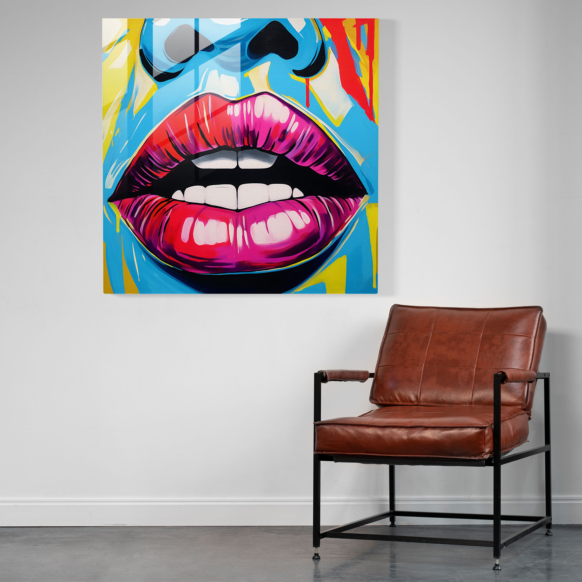 Pop Art Kiss Glass Print - Kiss, Contemporary, Modern Art, Home Decoration