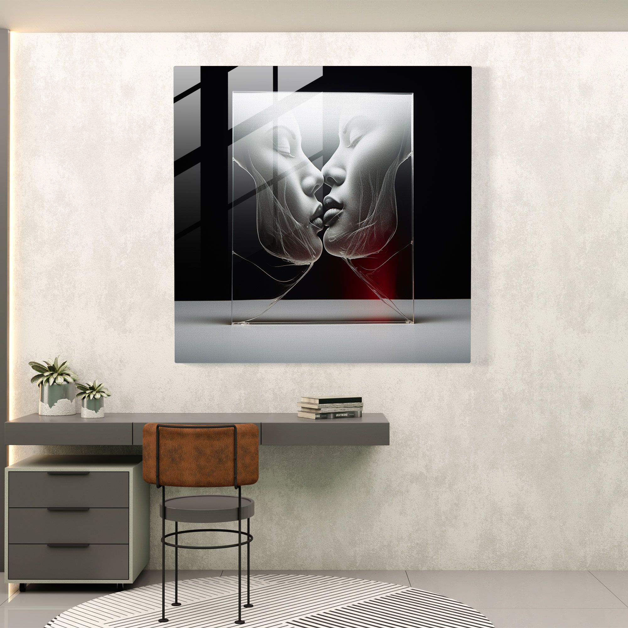 Clear Canvas Kiss Glass Print - Kiss, Glass Print, Simplicity, Home Decoration