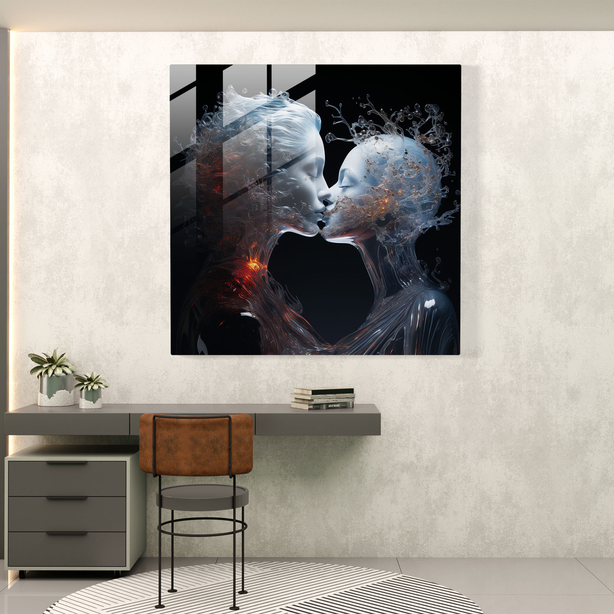 Celestial Kiss Glass Print - Kiss, Dreamlike, Ethereal Figures, Celestial