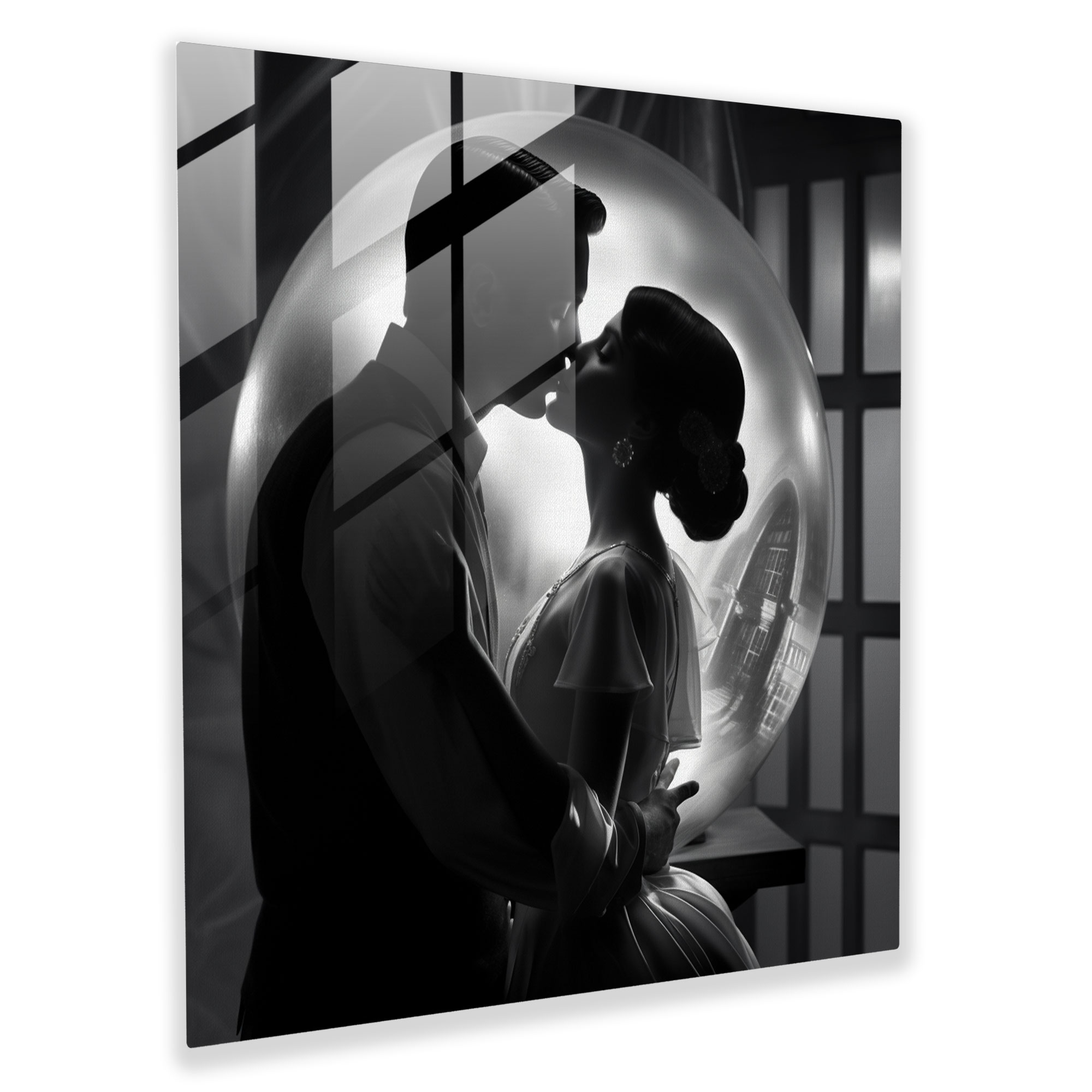 Timeless Kiss Glass Print - Kiss, Glass Wall Art, Glass Print, Retro-Inspired