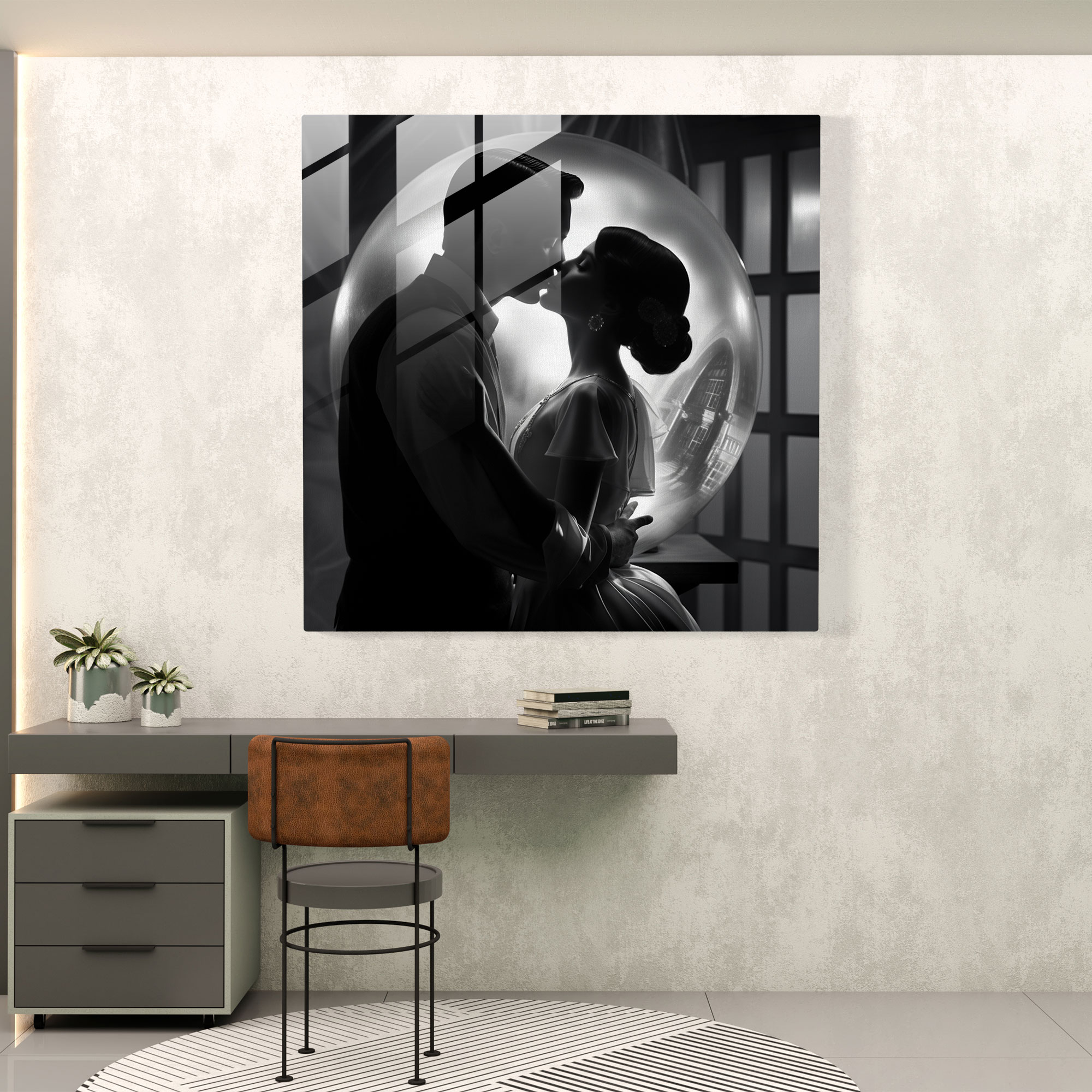 Timeless Kiss Glass Print - Kiss, Glass Wall Art, Glass Print, Retro-Inspired