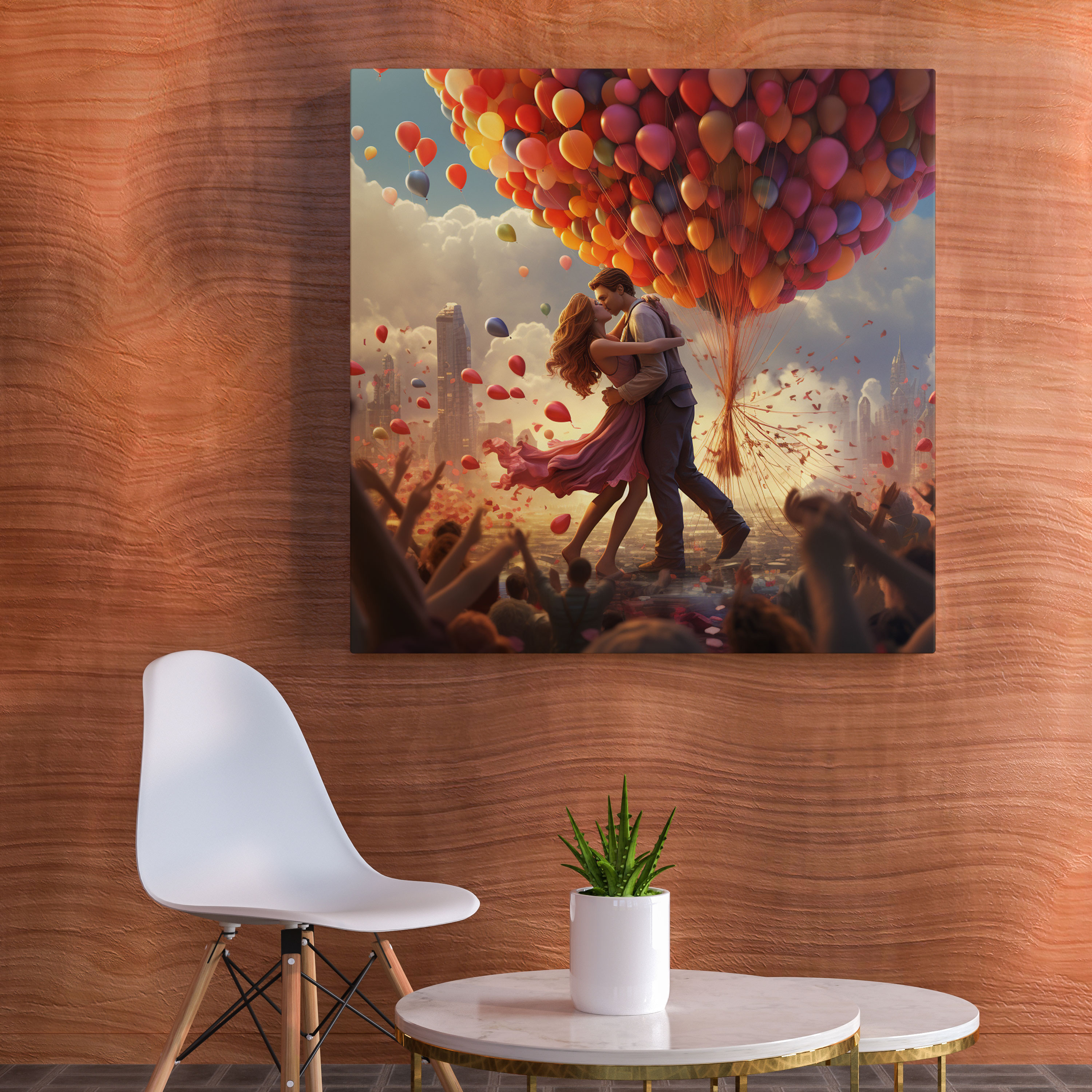Kiss Wall Art - Balloon Adventure - Kiss, Whimsical Illustration, Canvas Print, Adventure