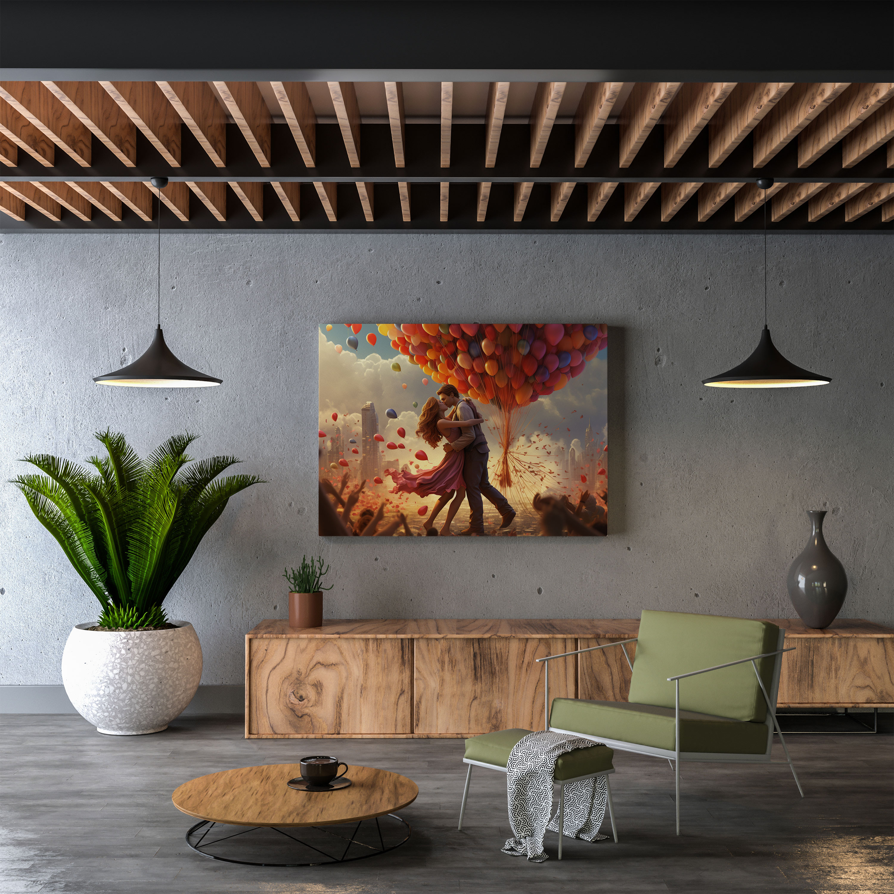 Kiss Wall Art - Balloon Adventure - Kiss, Whimsical Illustration, Canvas Print, Adventure