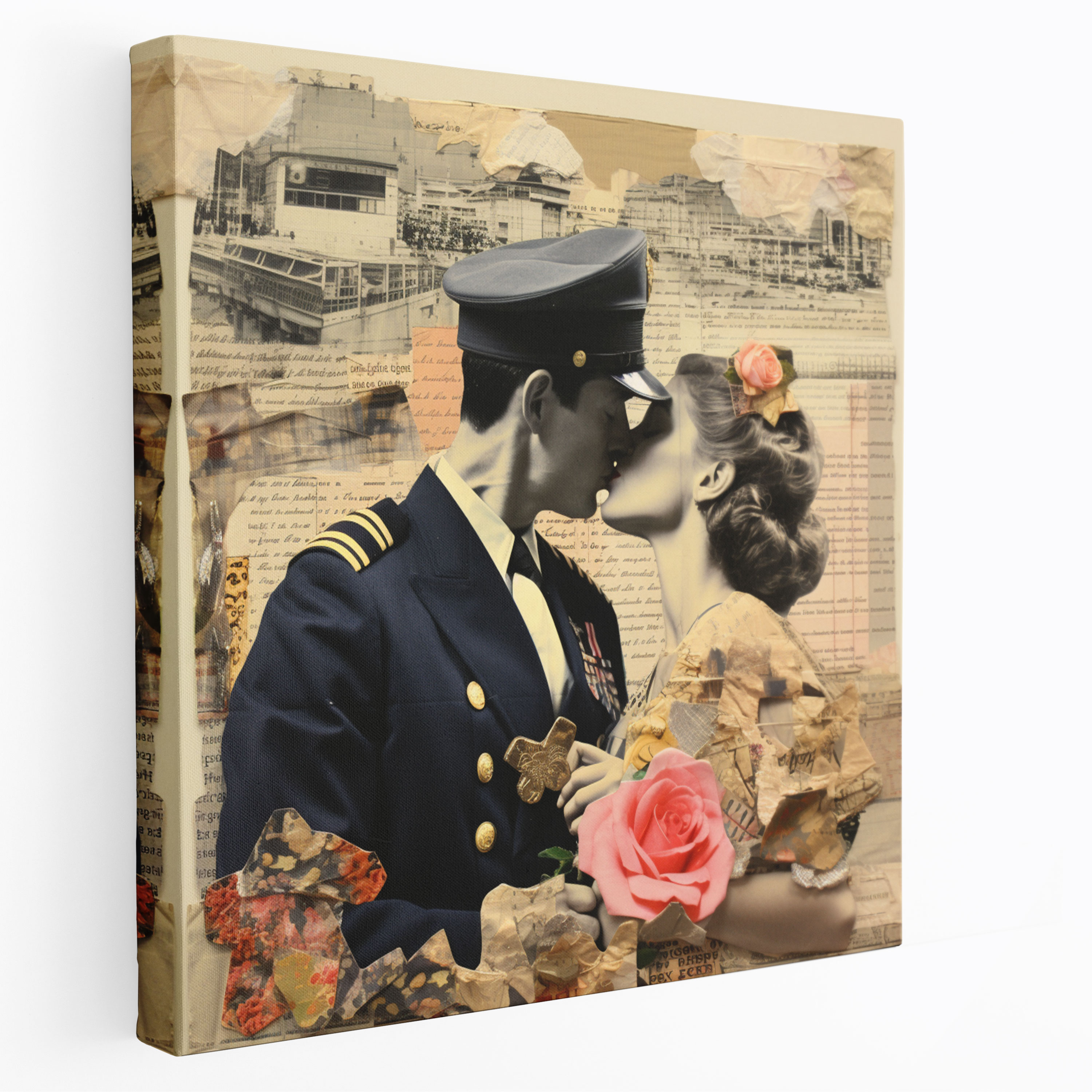 Timeless Kiss Wall Art - Kiss, Collage Art, Mixed Media Canvas Print, Canvas Wall Art